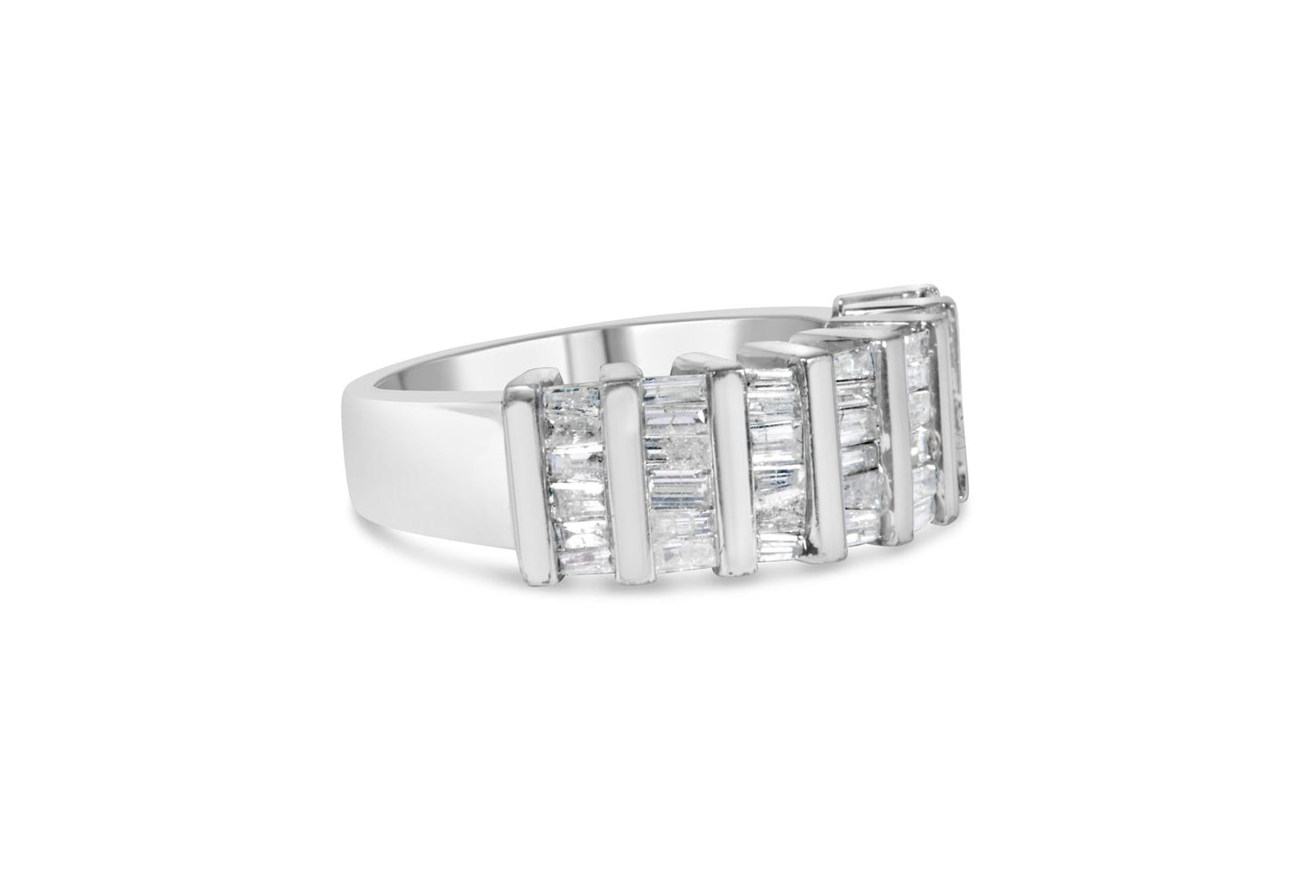 .925 Sterling Silver 1.0 Cttw Baguette Cut Diamond Vertical Channel Fluted Multi-Row Unisex Fashion Wedding Ring (H-I Color, I1-I2 Clarity)-3