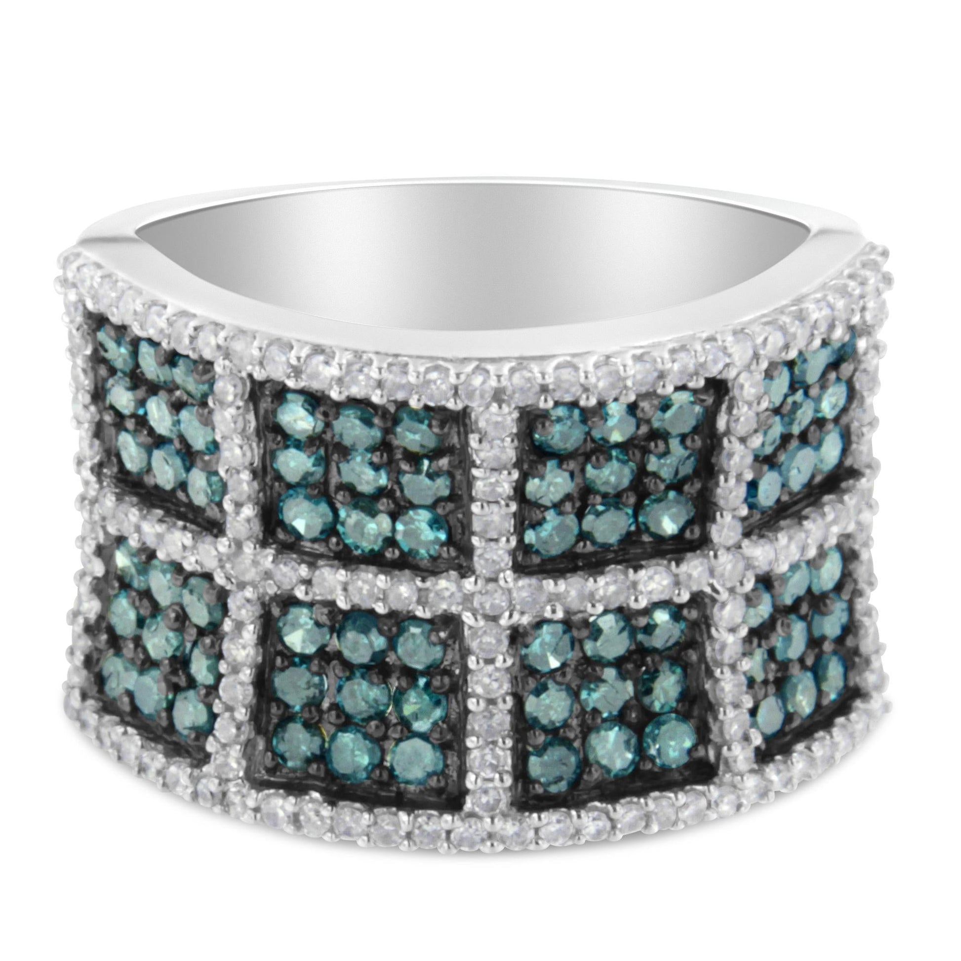 14K White Gold White and Treated Blue Diamond Cocktail Ring (1 1/2 Cttw, H-I Color, I1-I2 Clarity)-0