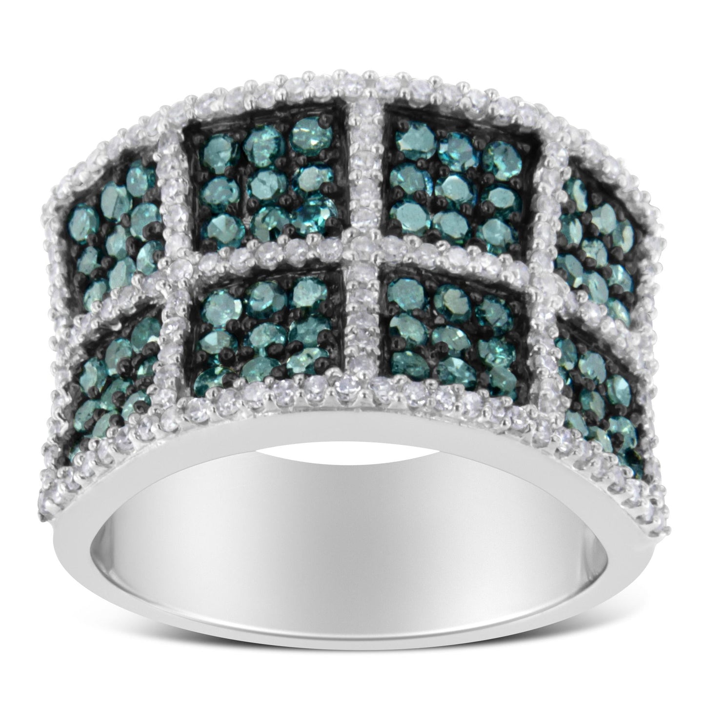 14K White Gold White and Treated Blue Diamond Cocktail Ring (1 1/2 Cttw, H-I Color, I1-I2 Clarity)-3