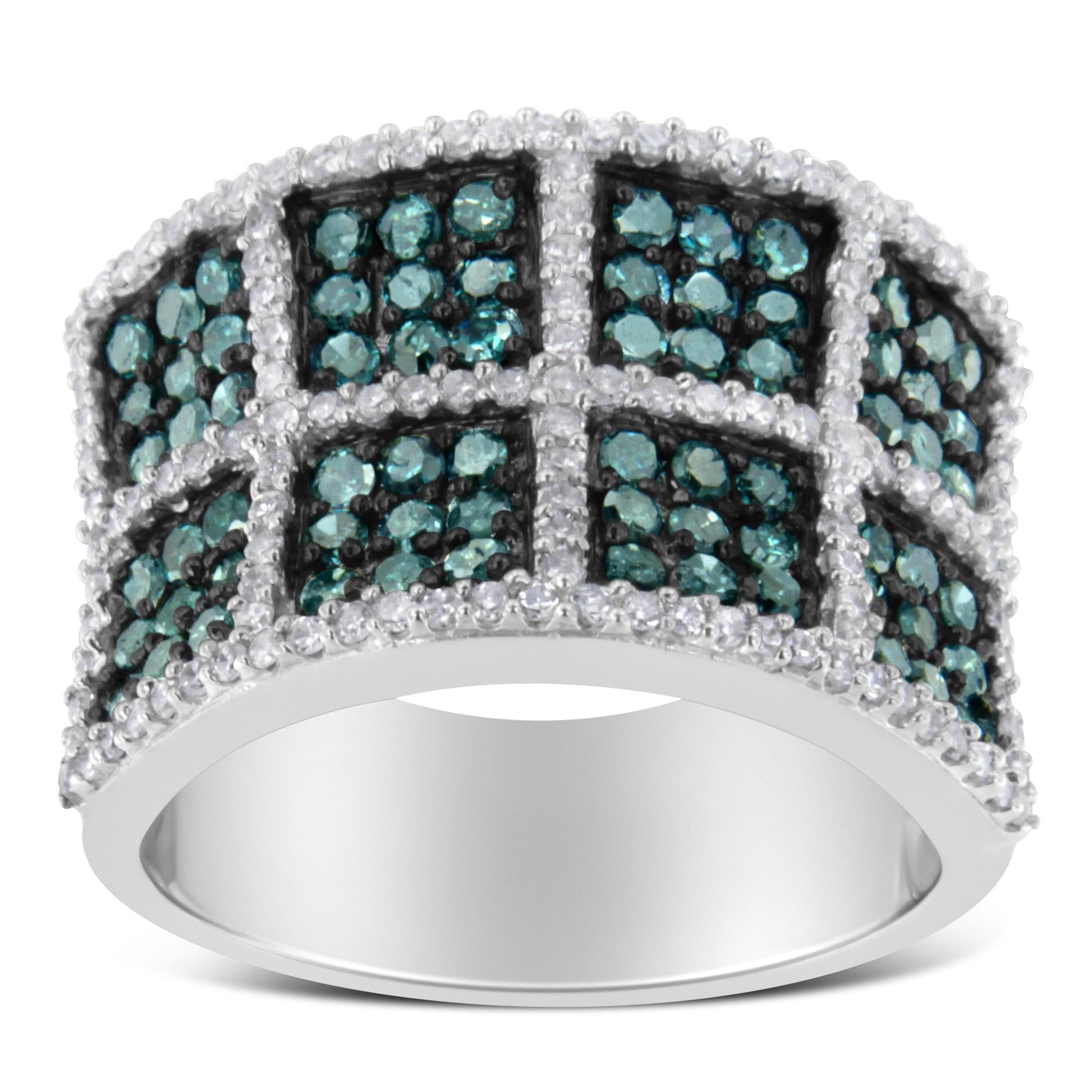 14K White Gold White and Treated Blue Diamond Cocktail Ring (1 1/2 Cttw, H-I Color, I1-I2 Clarity)-3