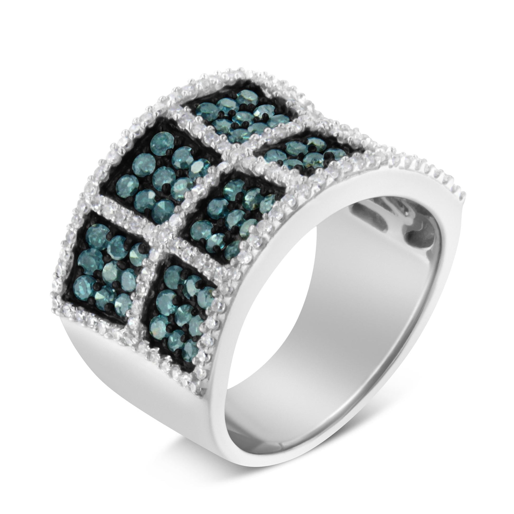 14K White Gold White and Treated Blue Diamond Cocktail Ring (1 1/2 Cttw, H-I Color, I1-I2 Clarity)-4