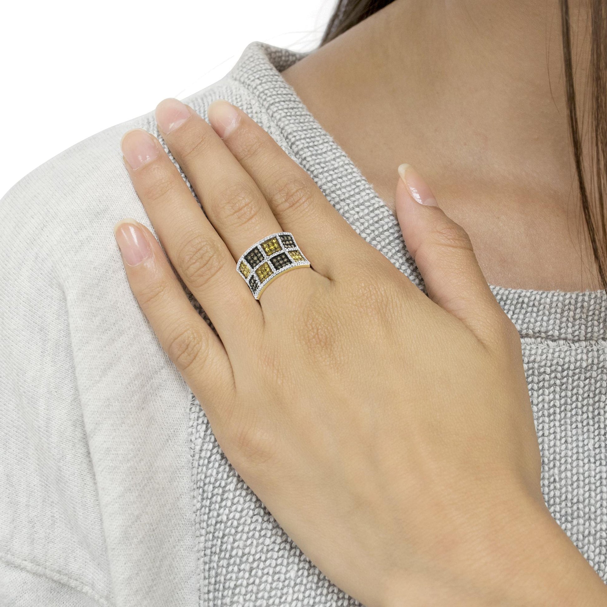 14KT Yellow Gold Champagne, Yellow and Round Diamond Band Ring (1 1/2 cttw, H-I Color, I1-I2 Clarity)-2