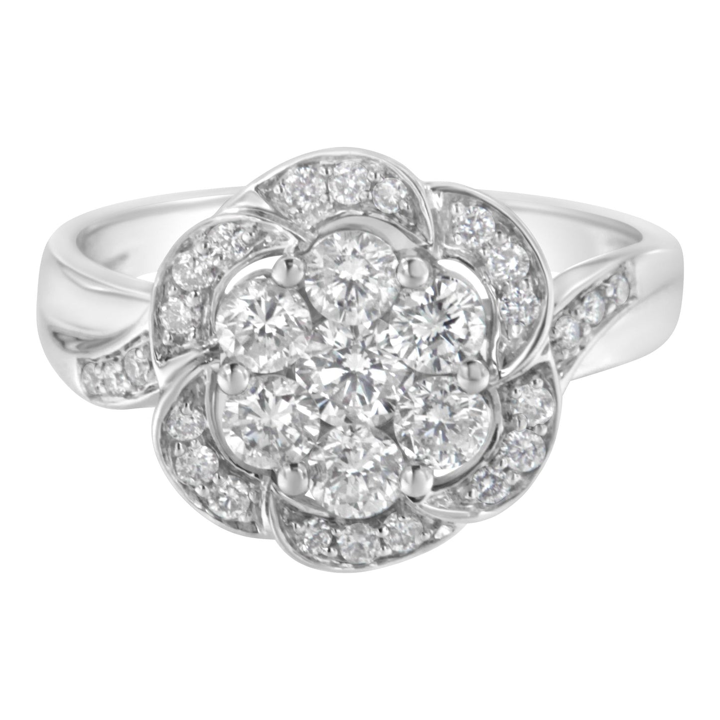 14K White Gold Floral Cluster Diamond Ring (1 Cttw, H-I Color, SI2-I1 Clarity)-3