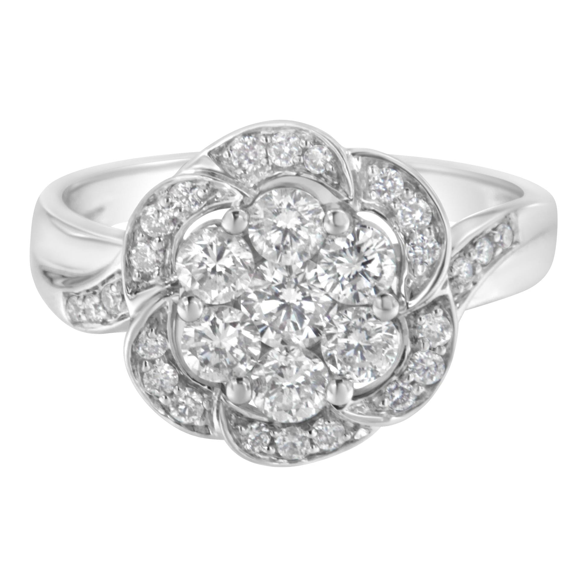 14K White Gold Floral Cluster Diamond Ring (1 Cttw, H-I Color, SI2-I1 Clarity)-3