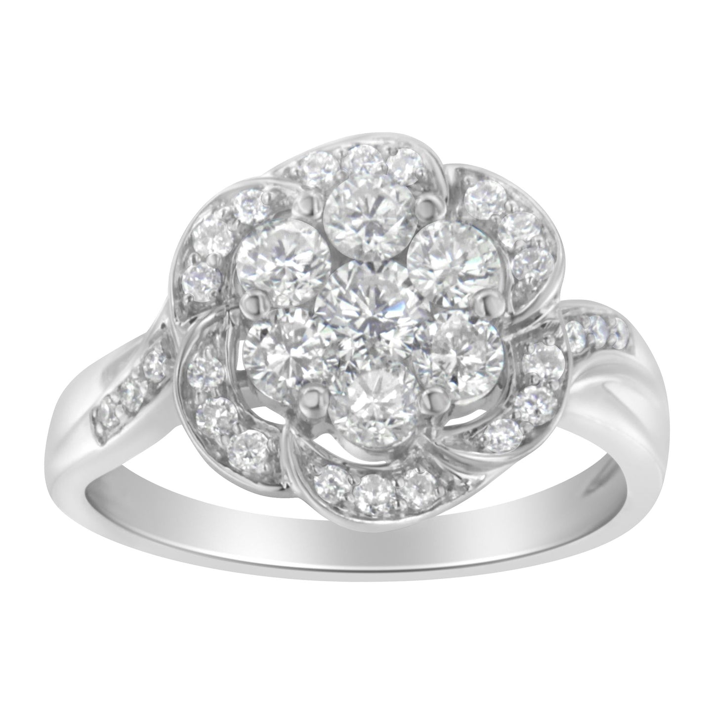 14K White Gold Floral Cluster Diamond Ring (1 Cttw, H-I Color, SI2-I1 Clarity)-4