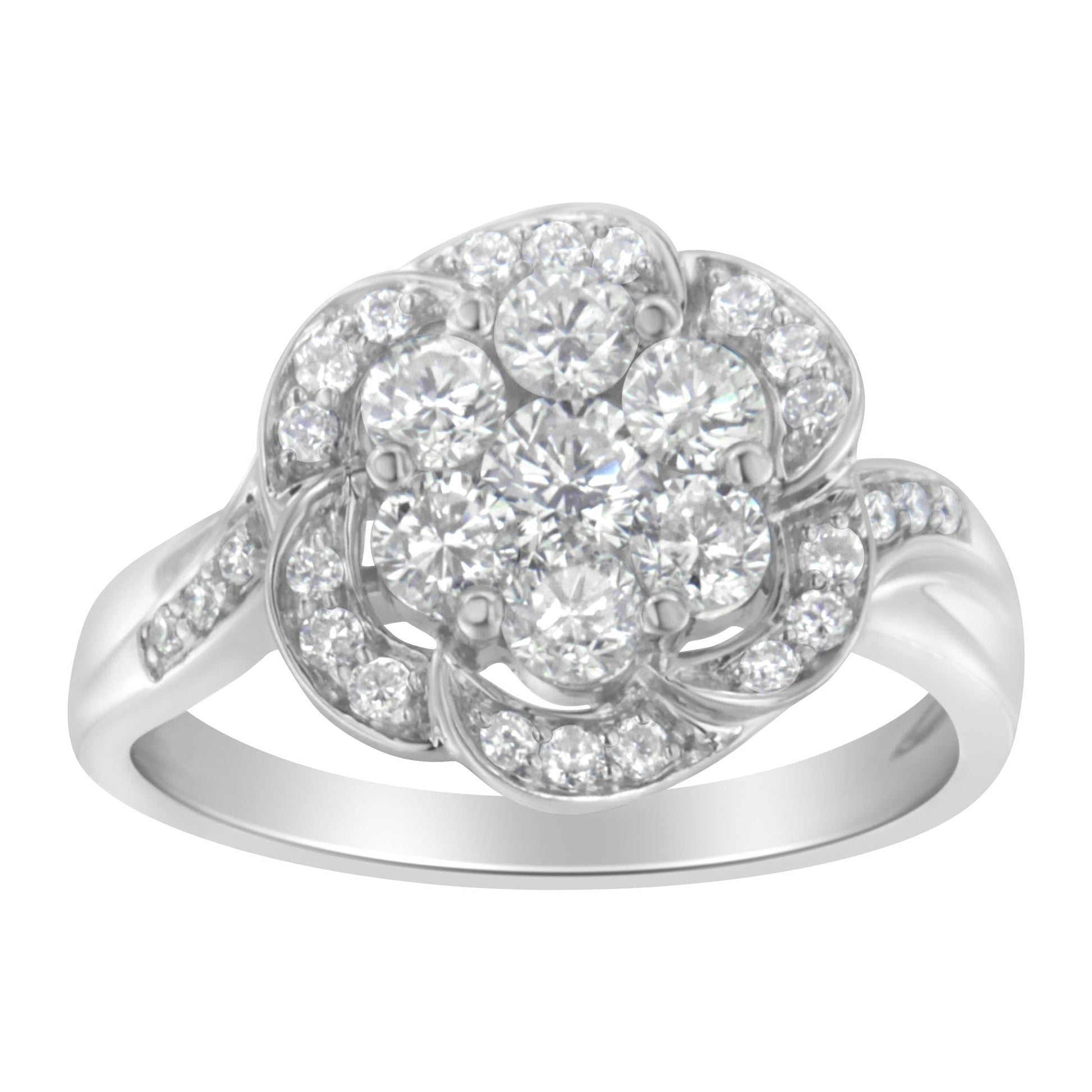 14K White Gold Floral Cluster Diamond Ring (1 Cttw, H-I Color, SI2-I1 Clarity)-4
