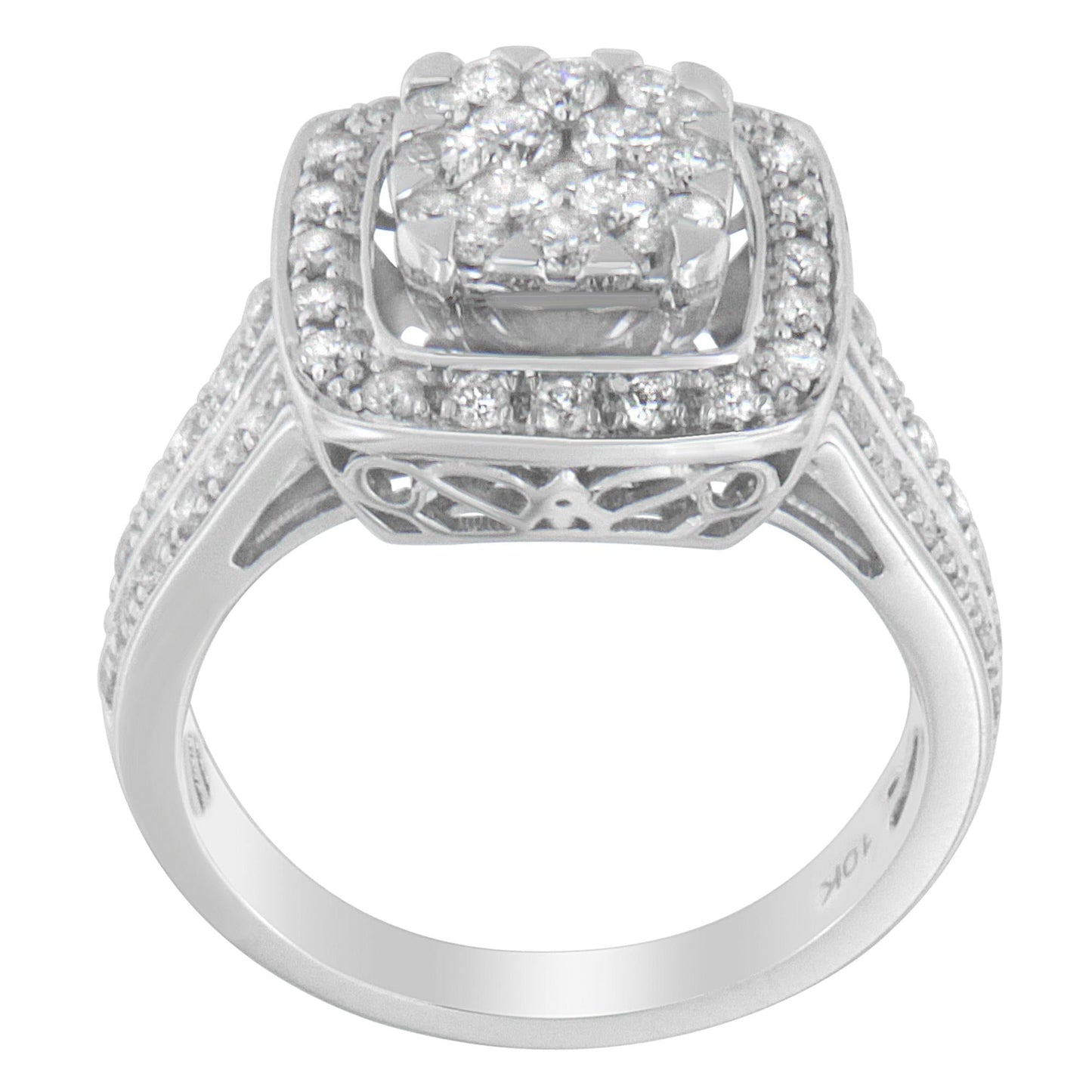10K White Gold Diamond Cluster Ring (1 Cttw, H-I Color, SI2-I1 Clarity)-3