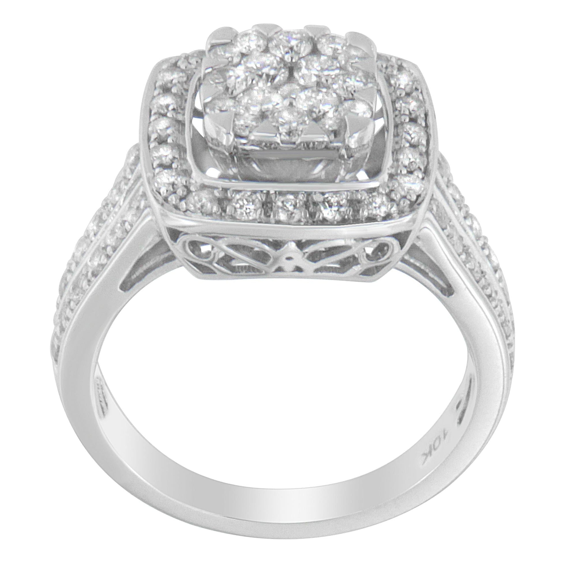 10K White Gold Diamond Cluster Ring (1 Cttw, H-I Color, SI2-I1 Clarity)-3