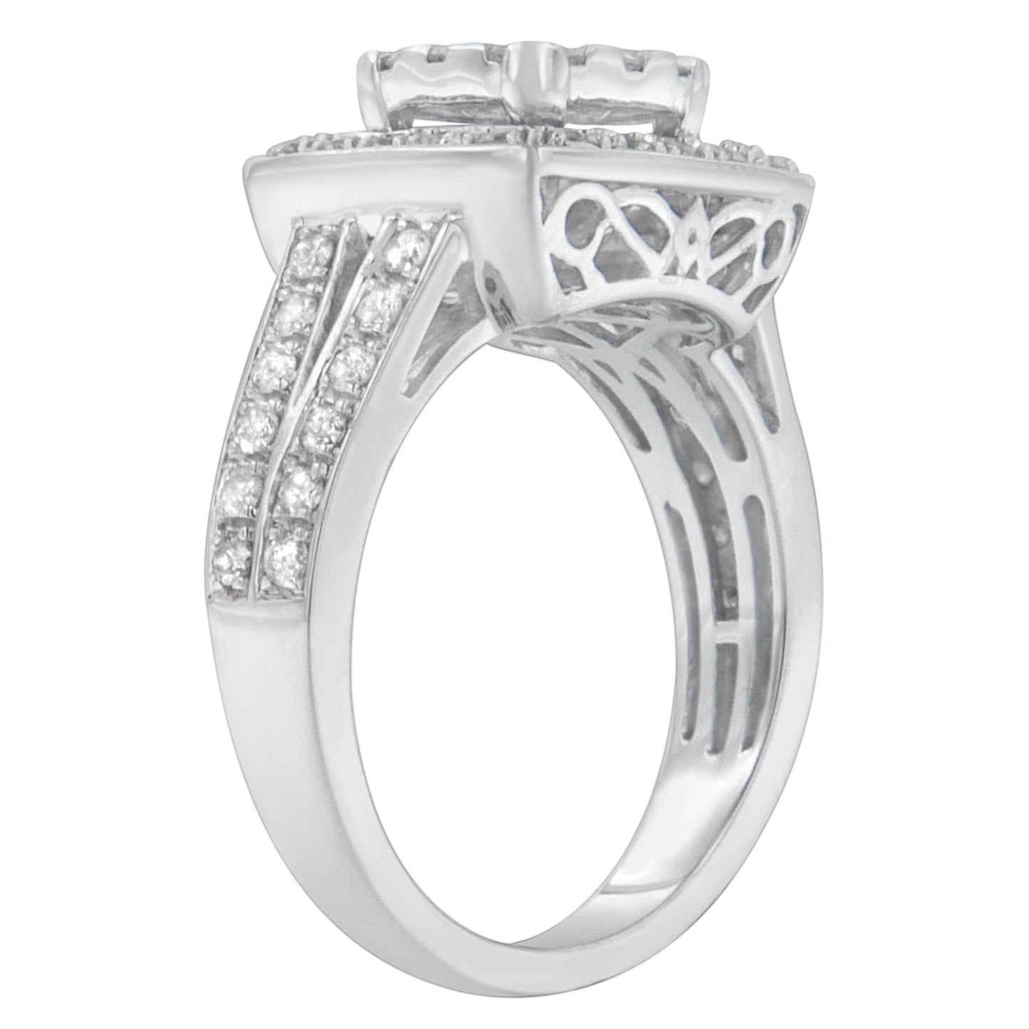 10K White Gold Diamond Cluster Ring (1 Cttw, H-I Color, SI2-I1 Clarity)-4