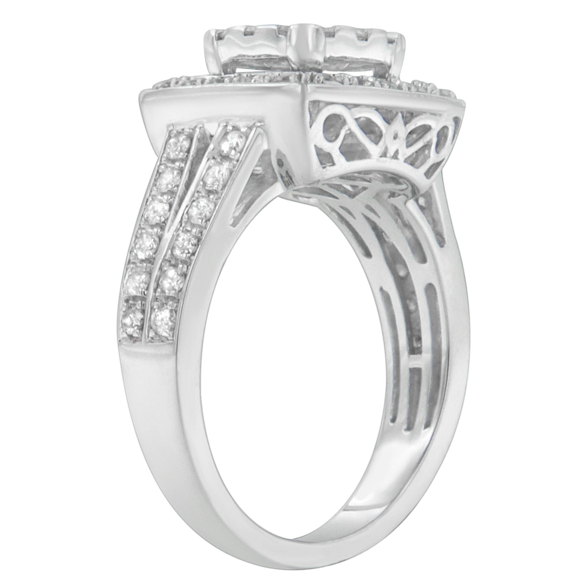 10K White Gold Diamond Cluster Ring (1 Cttw, H-I Color, SI2-I1 Clarity)-4