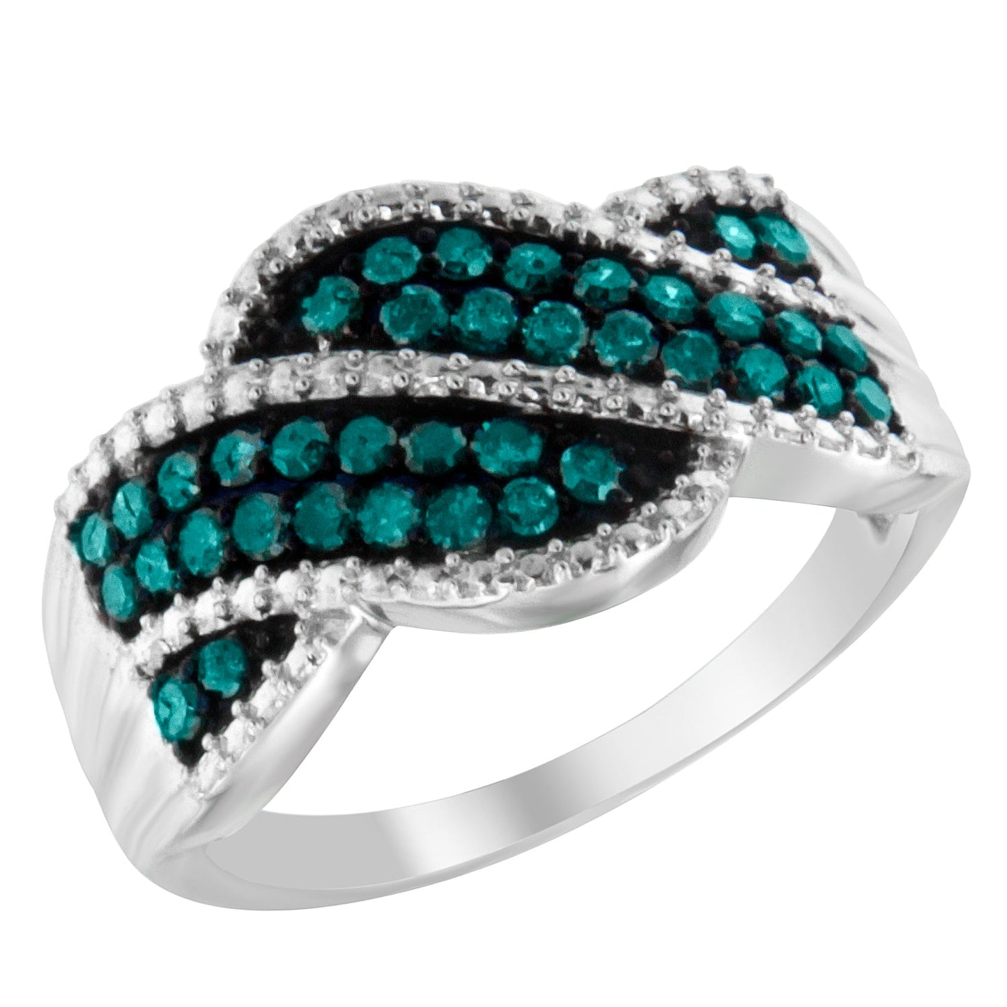 .925 Sterling Silver Treated Blue Color Diamond cocktail Ring (1/2 Cttw, Treated Blue Color, I2-I3 Clarity)-4