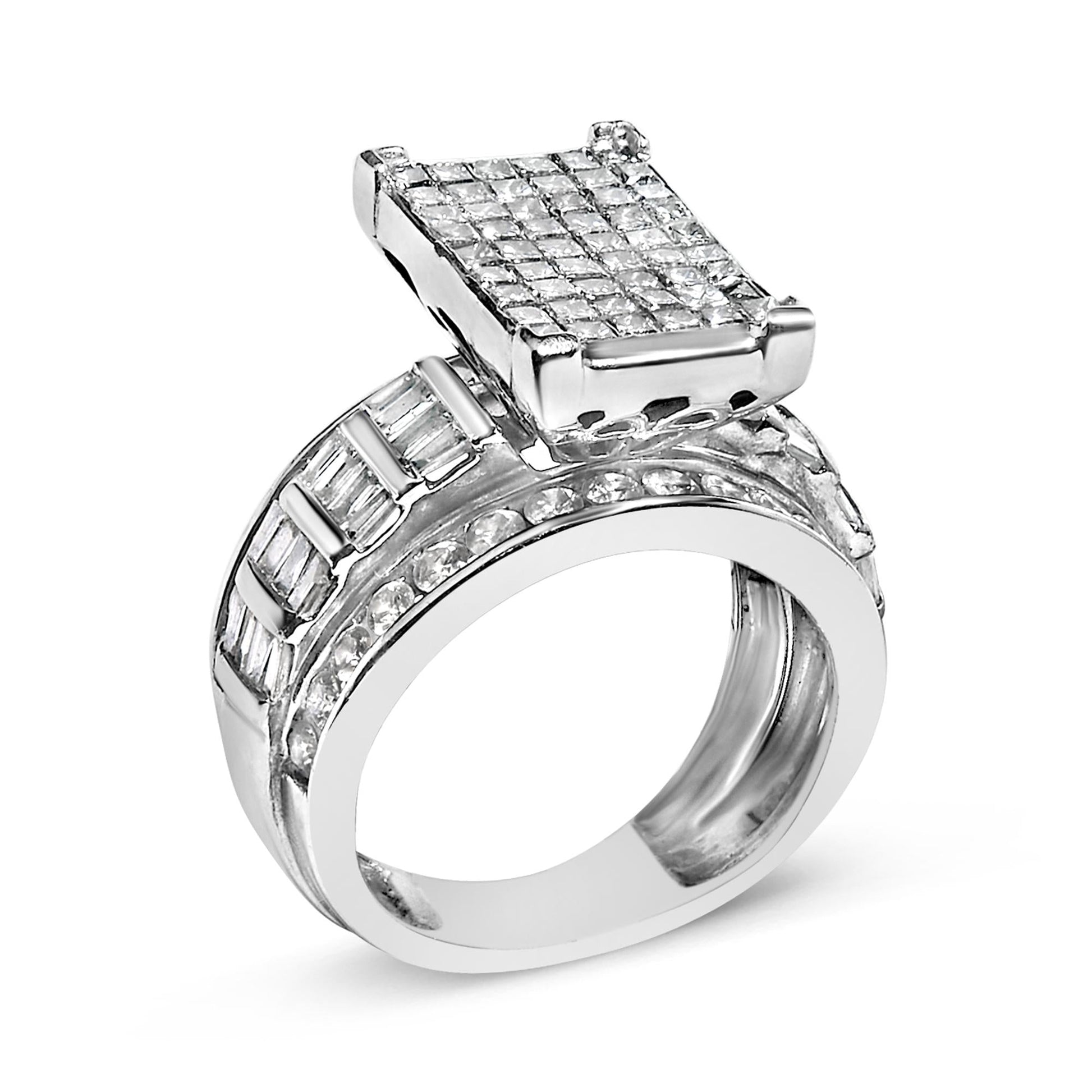 14K White Gold 2.0 Cttw Mixed-Cut Diamond Rectangle Invisible-Set Composite Cluster Ring with Bar- and Channel-Set Band (H-I Color, SI2-I1 Clarity)-3