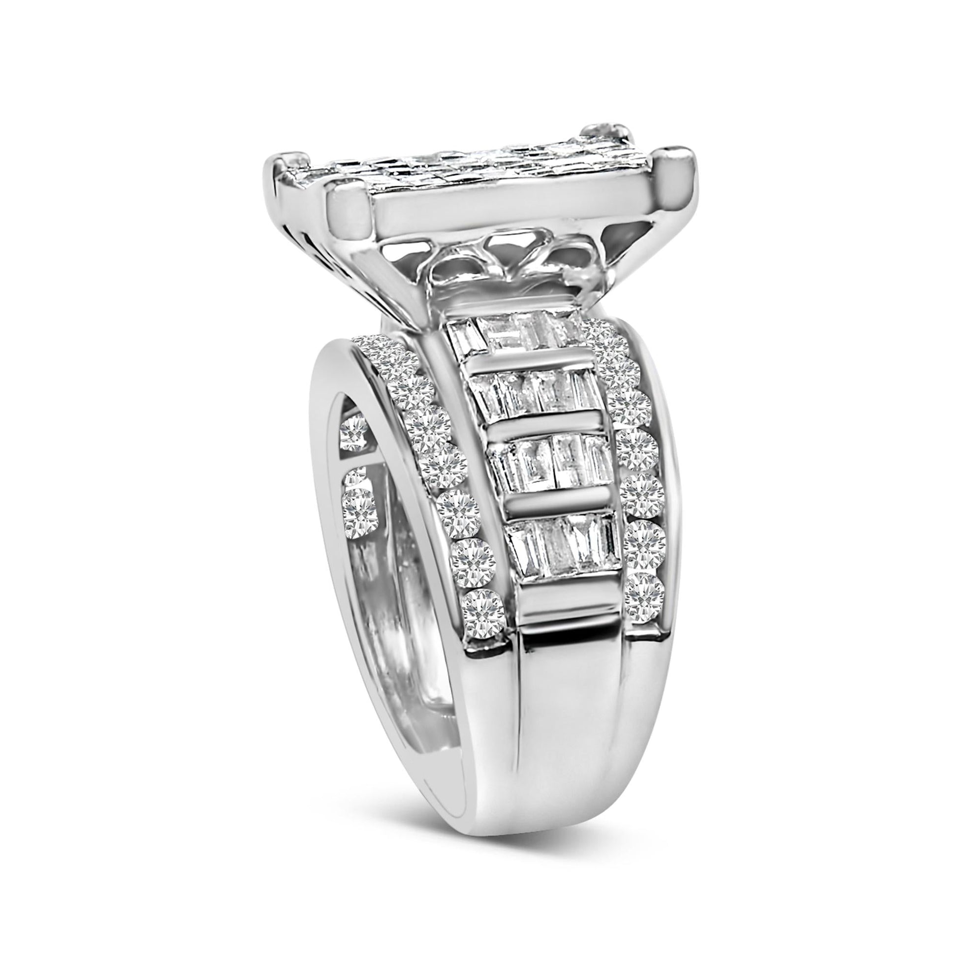 14K White Gold 2.0 Cttw Mixed-Cut Diamond Rectangle Invisible-Set Composite Cluster Ring with Bar- and Channel-Set Band (H-I Color, SI2-I1 Clarity)-4
