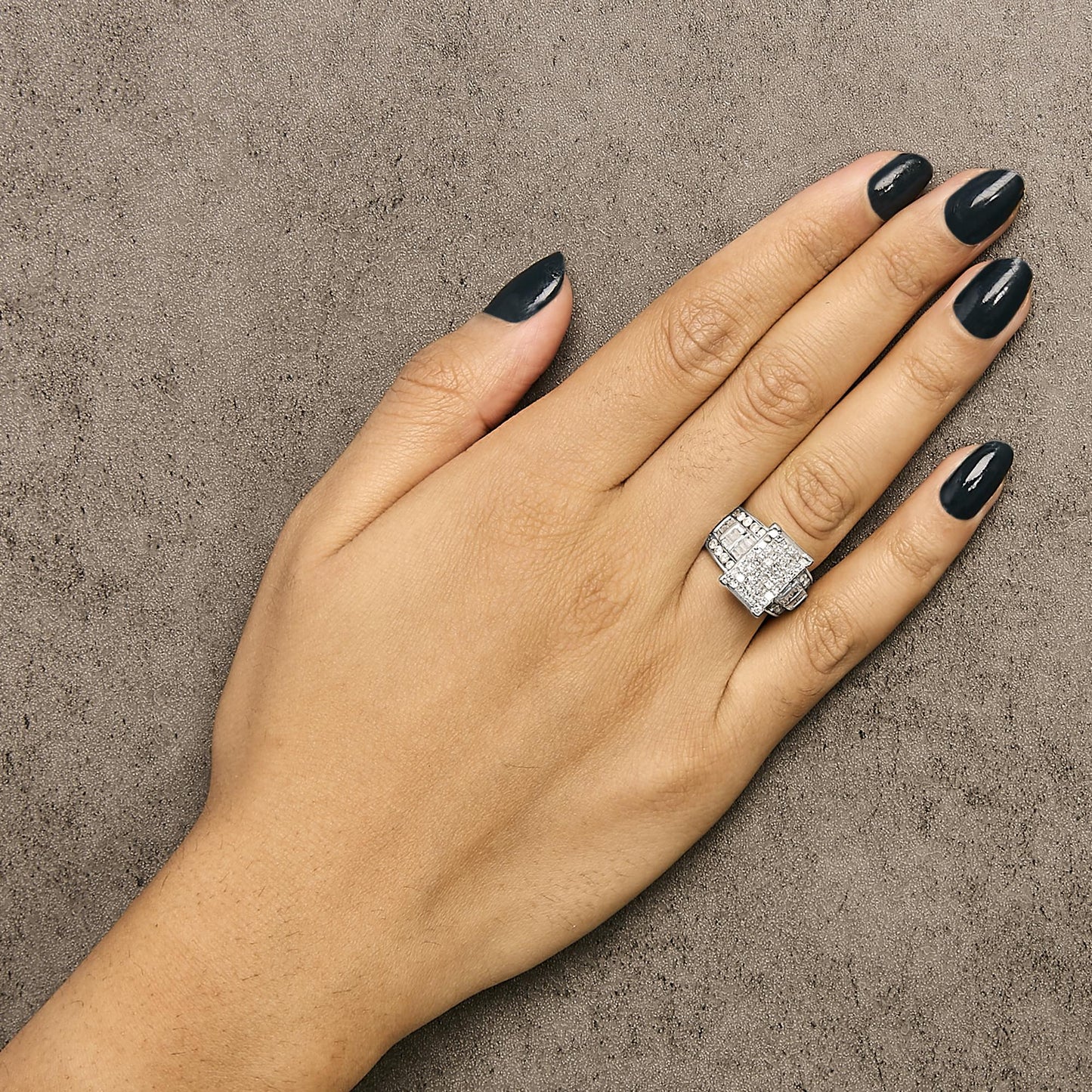 14K White Gold 2.0 Cttw Mixed-Cut Diamond Rectangle Invisible-Set Composite Cluster Ring with Bar- and Channel-Set Band (H-I Color, SI2-I1 Clarity)-2