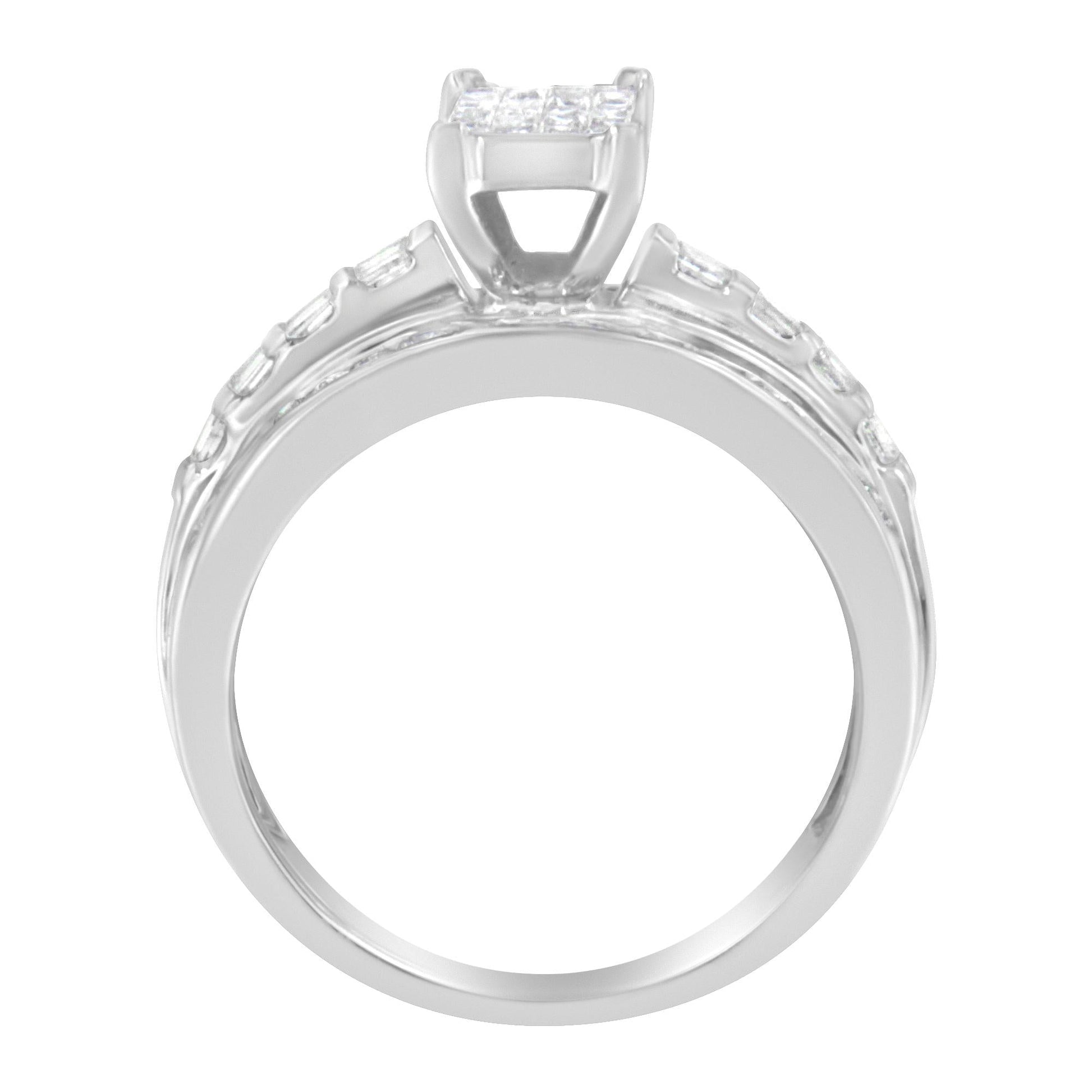 14K White Gold 1.0 Cttw Mixed-Cut Diamond Rectangle Invisible-Set Composite Cluster Ring with Bar- and Channel-Set Band (H-I Color, SI2-I1 Clarity)-3