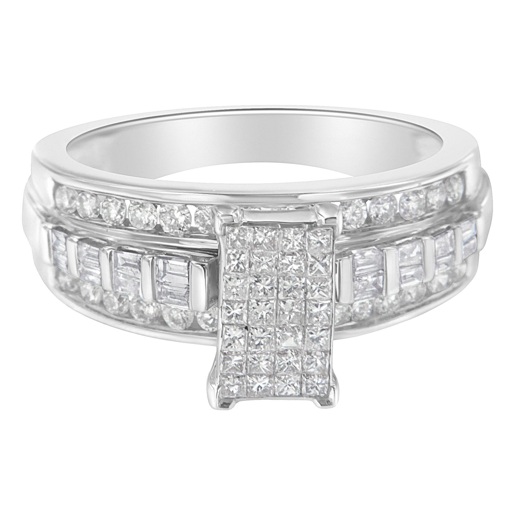 14K White Gold 1.0 Cttw Mixed-Cut Diamond Rectangle Invisible-Set Composite Cluster Ring with Bar- and Channel-Set Band (H-I Color, SI2-I1 Clarity)-4