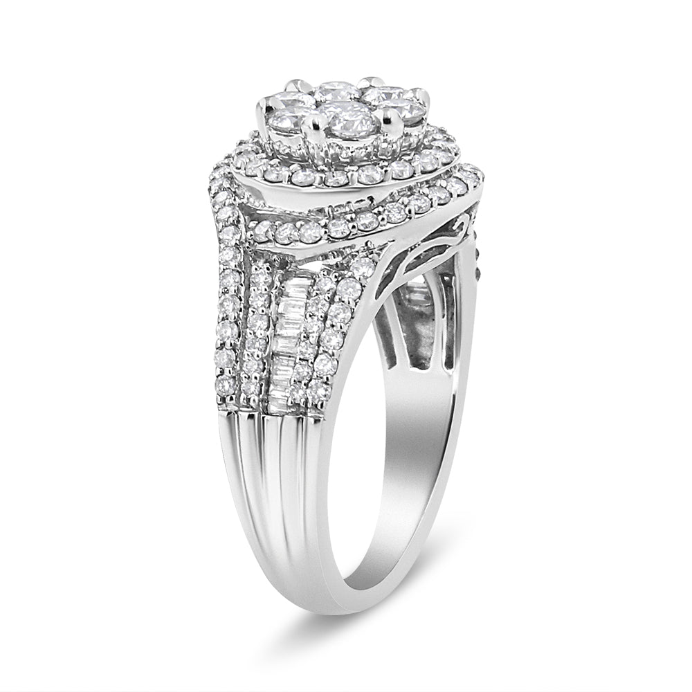 14K White Gold 1 1/2 Cttw Diamond Floral Cluster and Studded Shank Halo Ring (H-I Color, SI2-I1 Clarity)-3
