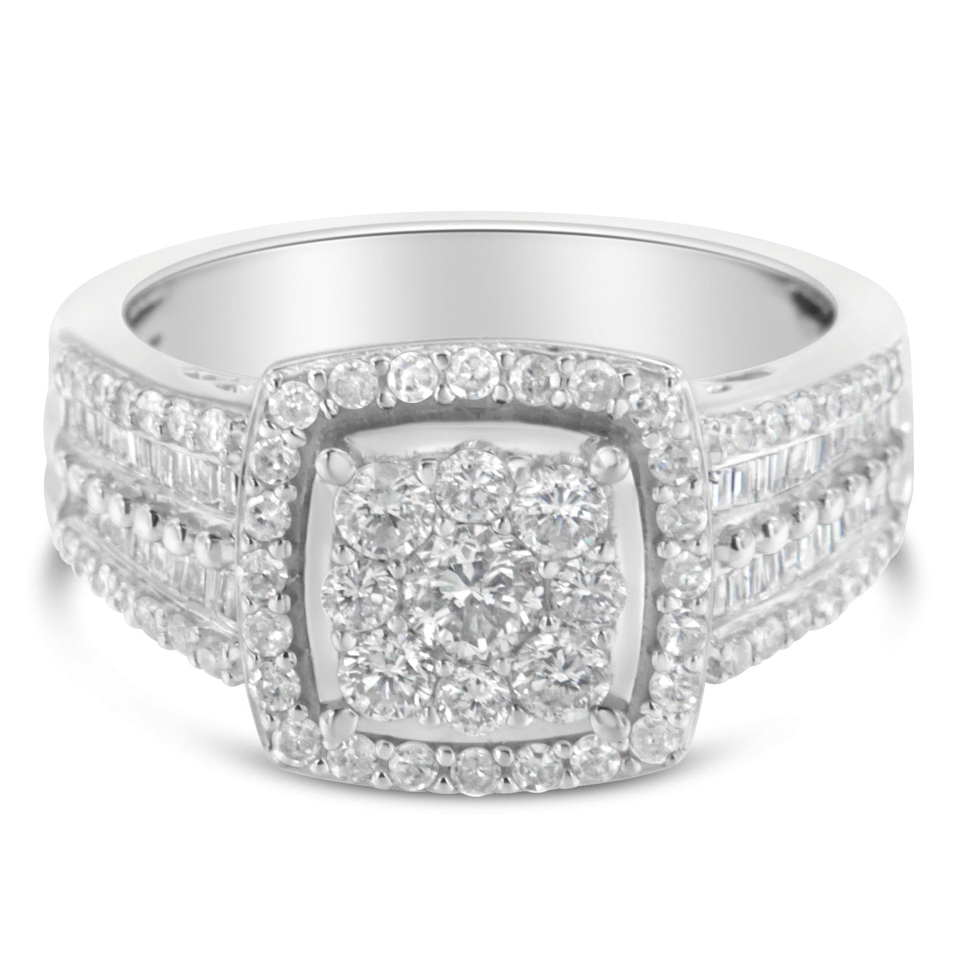 10K White Gold Diamond Cluster Ring (1 Cttw, H-I Color, I1-I2 Clarity)-3