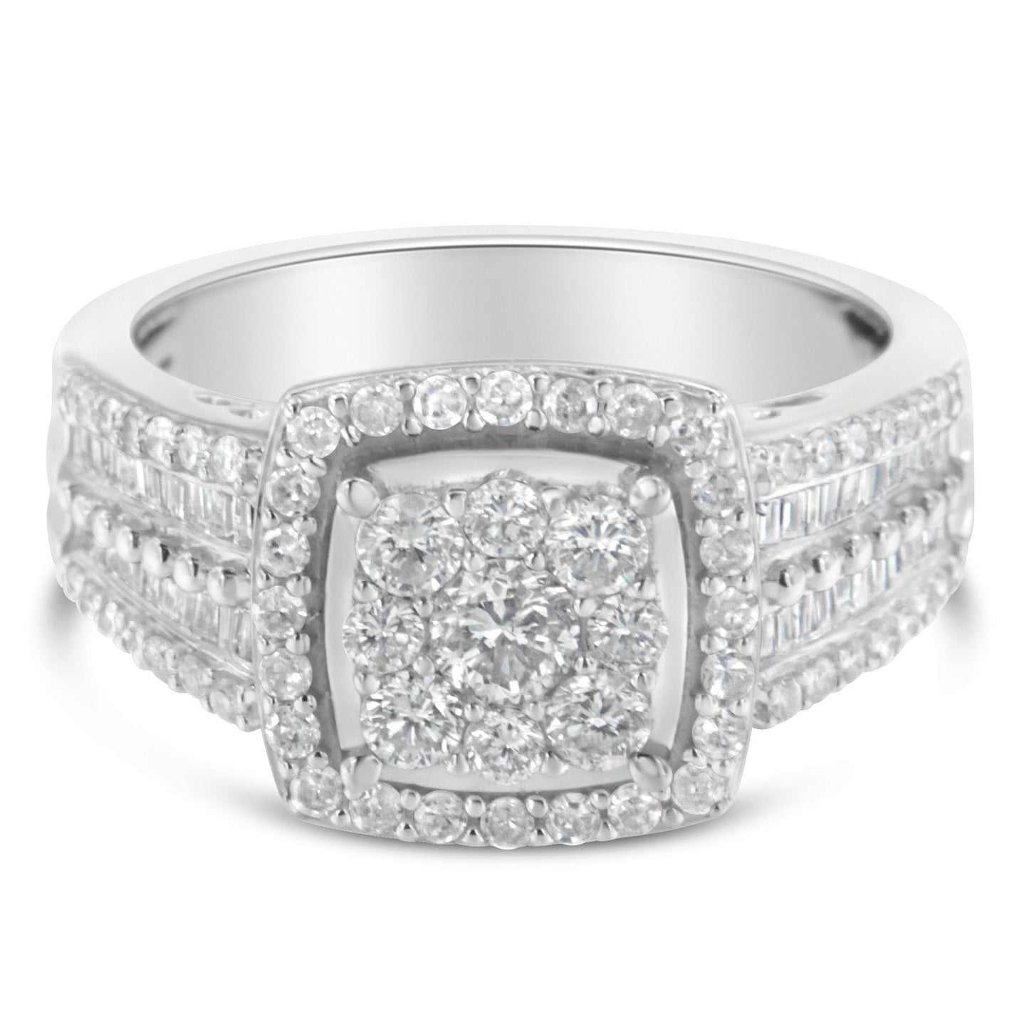 10K White Gold Diamond Cluster Ring (1 Cttw, H-I Color, I1-I2 Clarity)-3