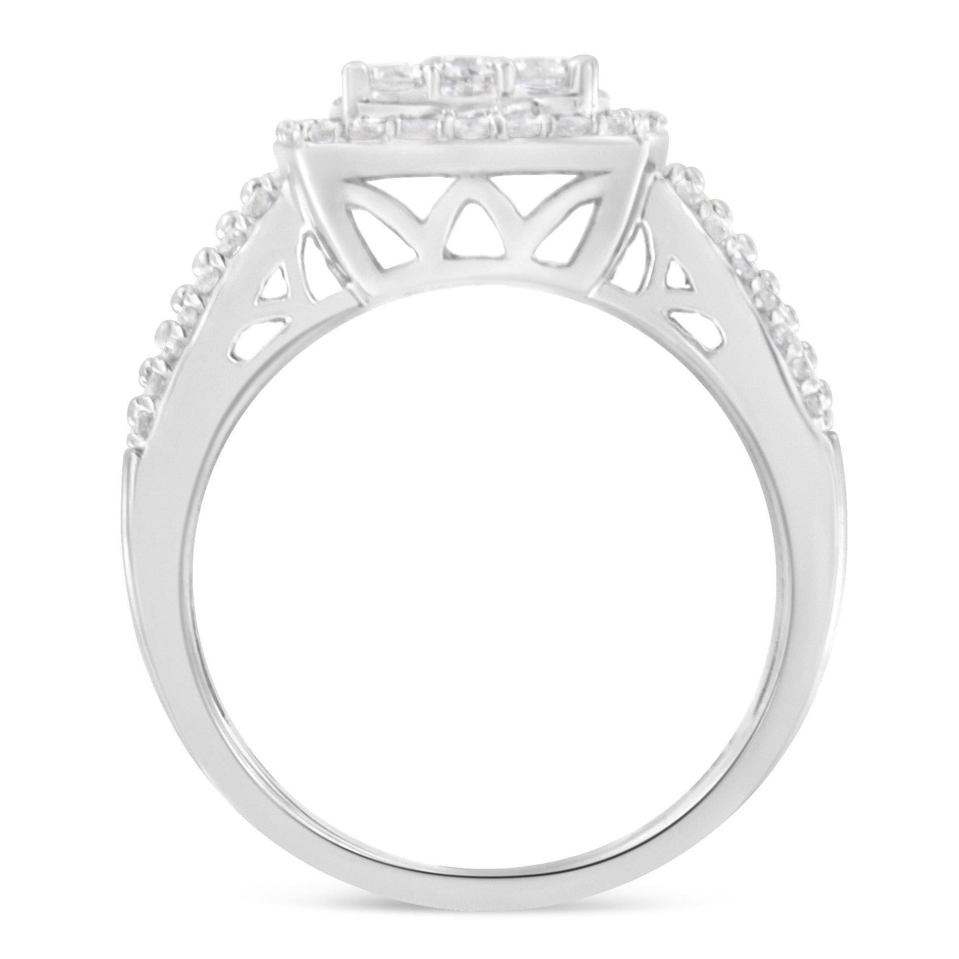 10K White Gold Diamond Cluster Ring (1 Cttw, H-I Color, I1-I2 Clarity)-4