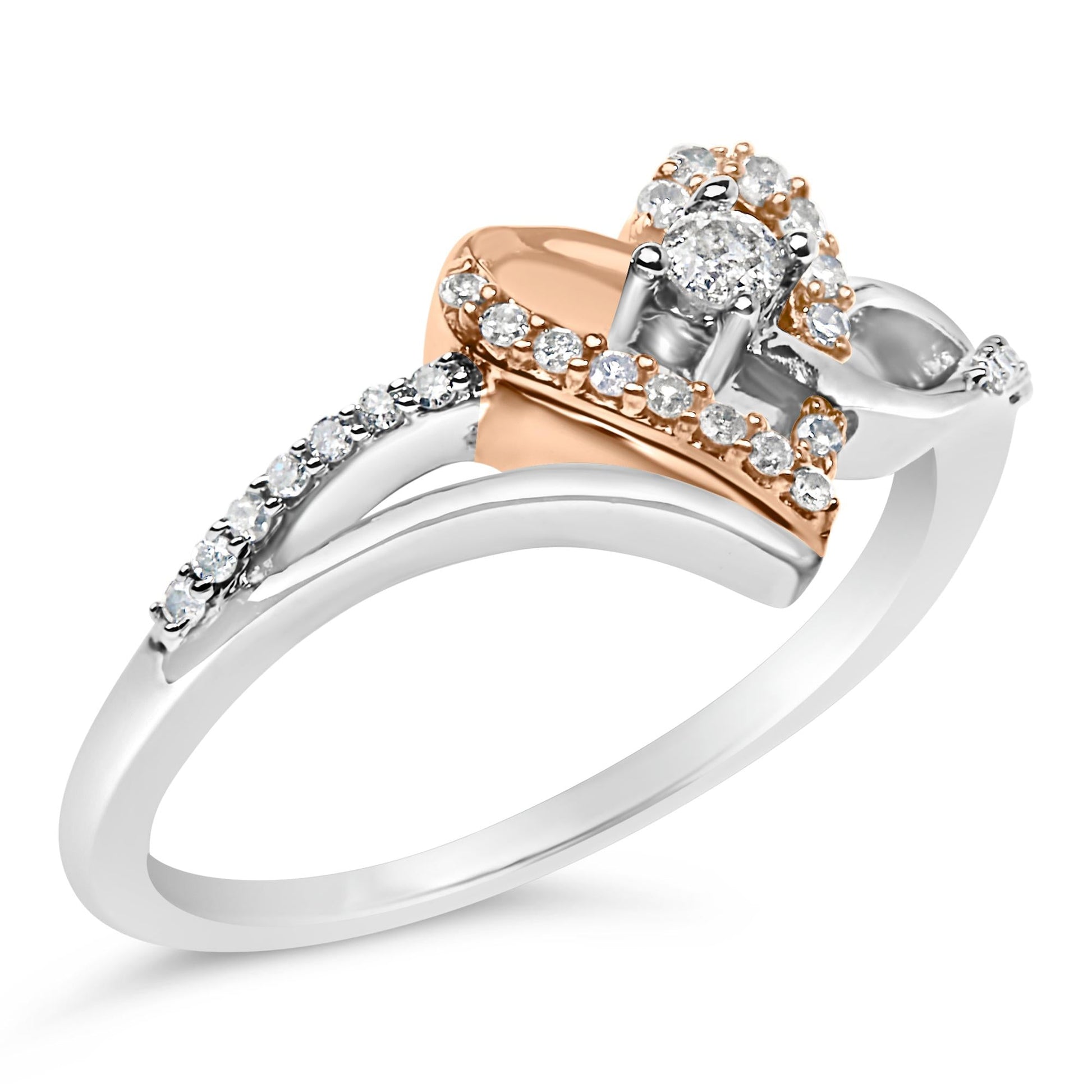 10K Rose Gold Plated .925 Sterling Silver 1/5 Cttw Diamond Two Tone Open Heart Promise or Fashion Ring (I-J Color, I2-I3 Clarity)-3