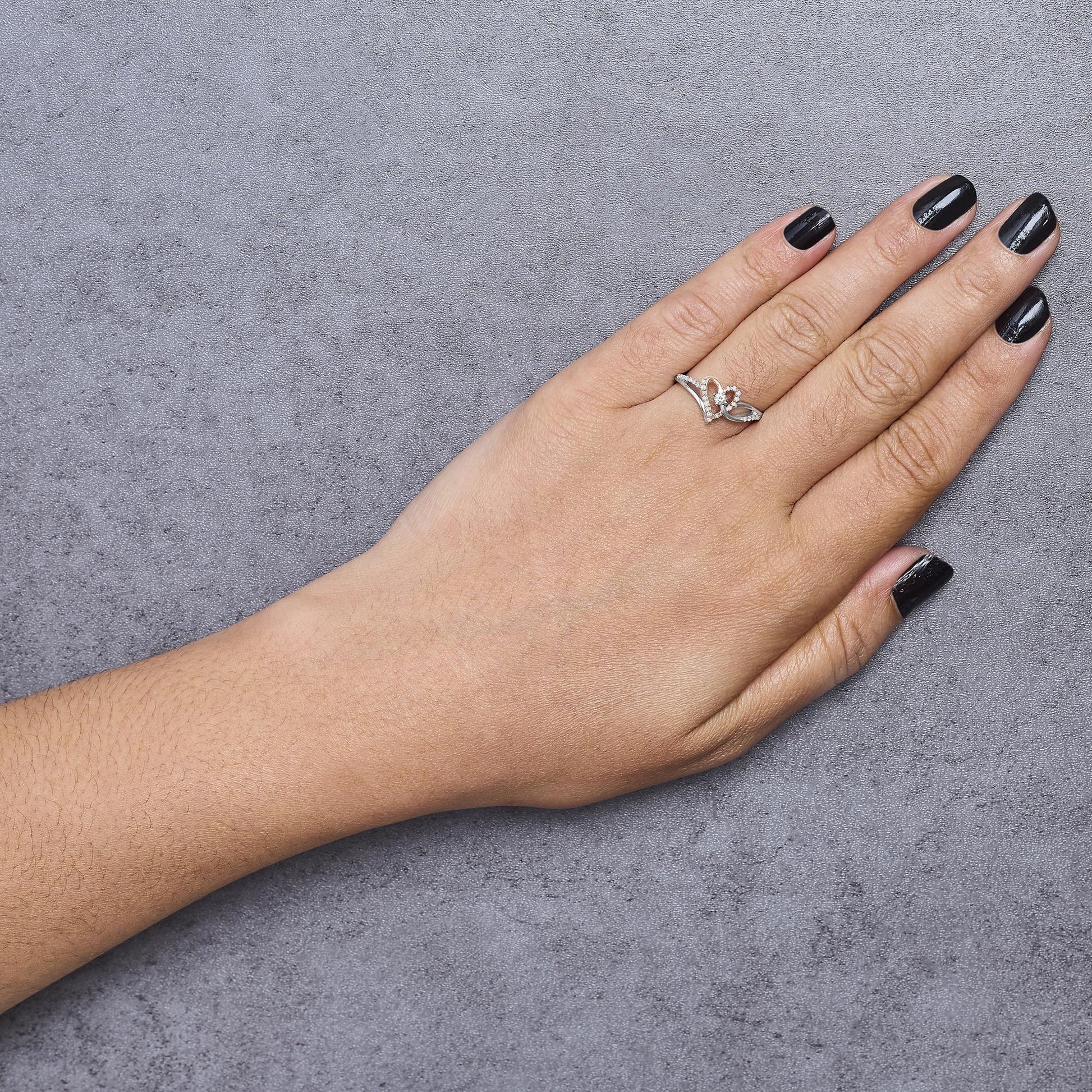 10K Rose Gold Plated .925 Sterling Silver 1/5 Cttw Diamond Two Tone Open Heart Promise or Fashion Ring (I-J Color, I2-I3 Clarity)-2