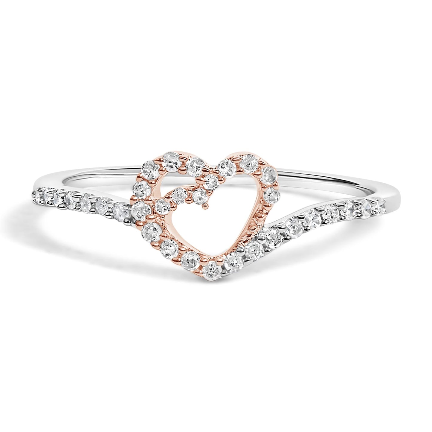 10K Two Toned Gold Diamond Heart Cocktail Ring (1/5 Cttw, H-I Color, I1-I2 Clarity)-0