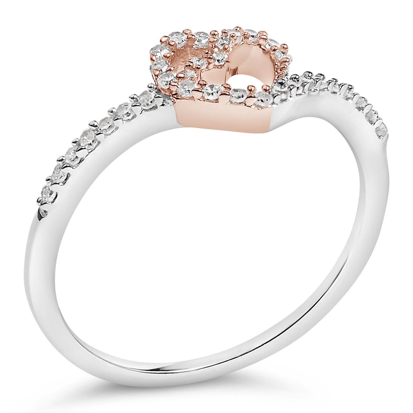 10K Rose Gold over .925 Sterling Silver 1/5 Cttw Diamond Two Tone Open Heart Promise or Fashion Ring (I-J Color, I2-I3 Clarity)-3