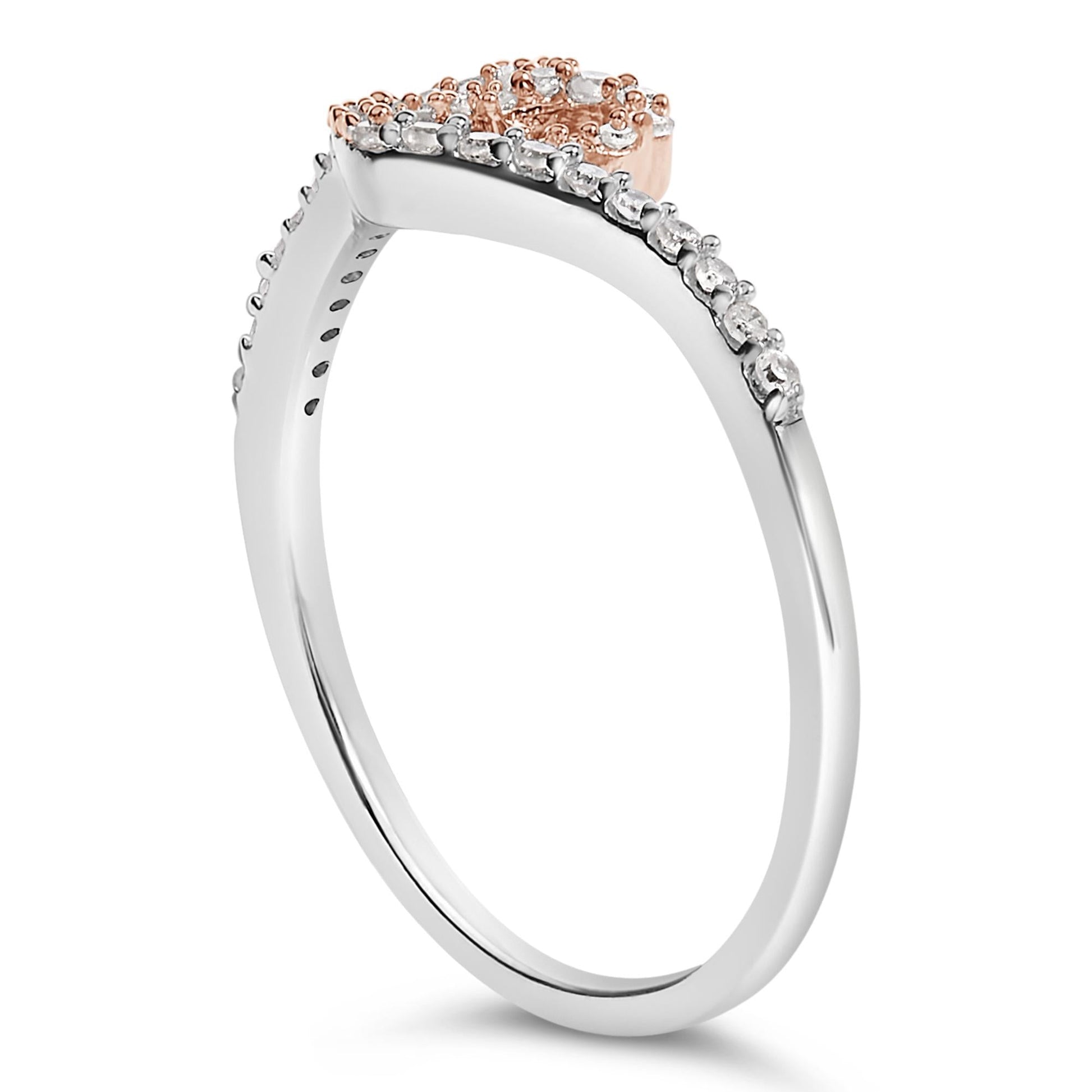 10K Rose Gold over .925 Sterling Silver 1/5 Cttw Diamond Two Tone Open Heart Promise or Fashion Ring (I-J Color, I2-I3 Clarity)-4