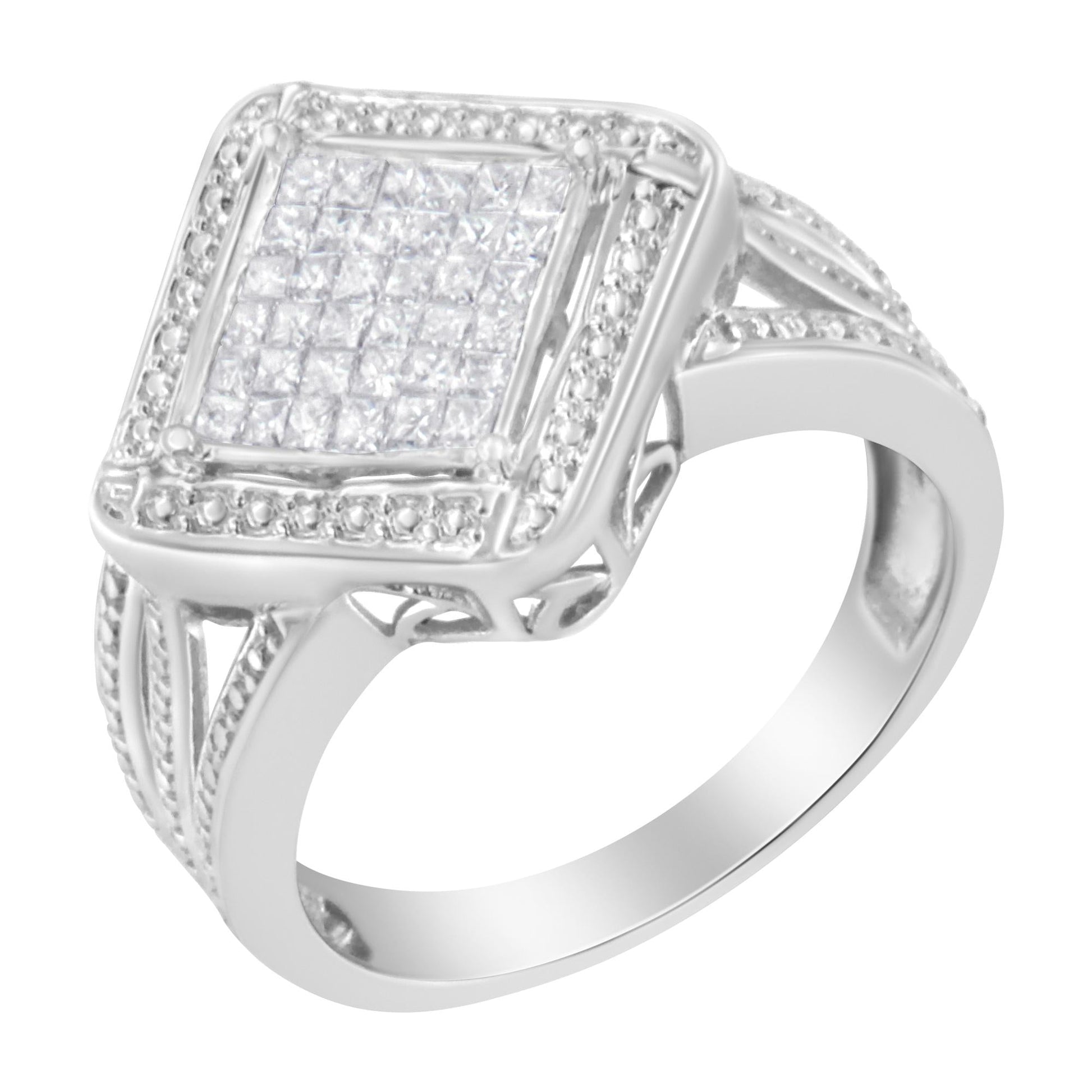 .925 Sterling Silver 2/5 Cttw Princess Cut Diamond Square On Point Cluster Composite Cocktail Ring (H-I Color, SI1-SI2 Clarity)-3
