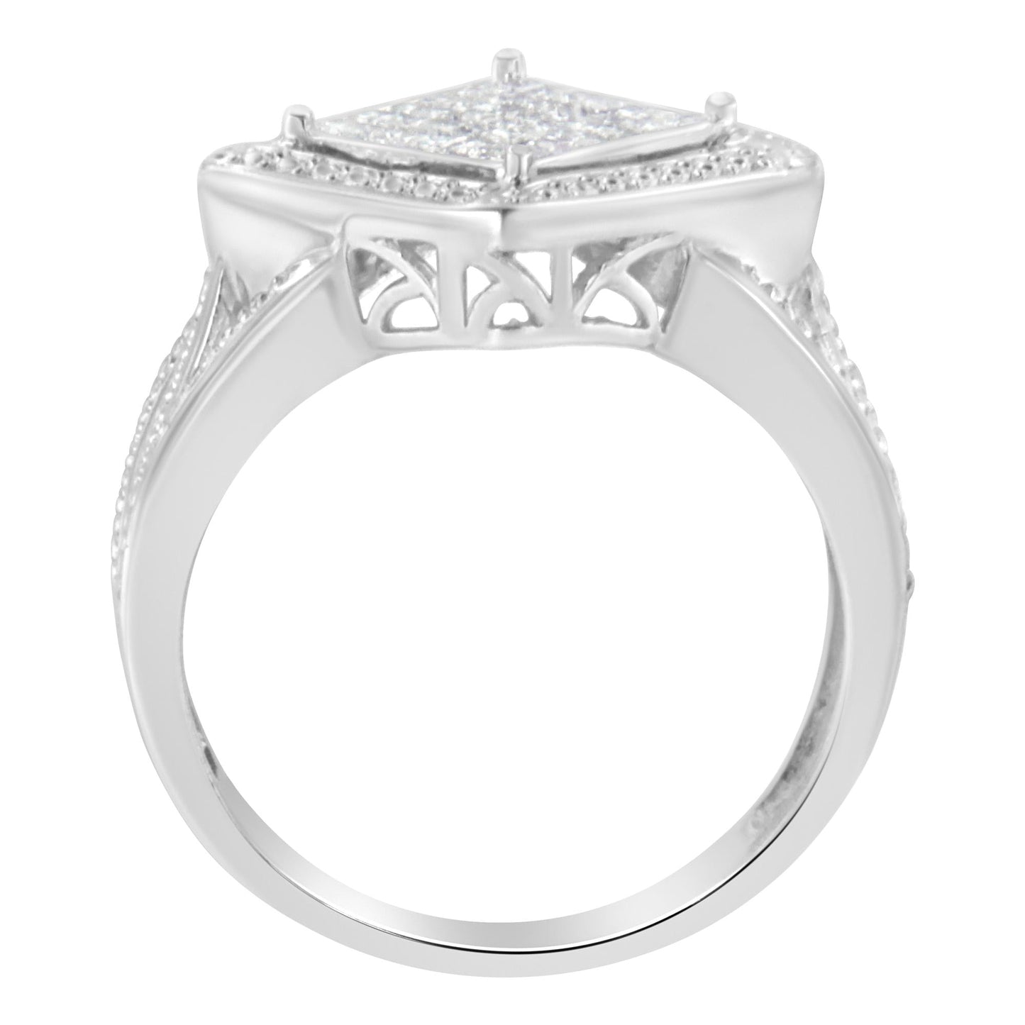 .925 Sterling Silver 2/5 Cttw Princess Cut Diamond Square On Point Cluster Composite Cocktail Ring (H-I Color, SI1-SI2 Clarity)-4