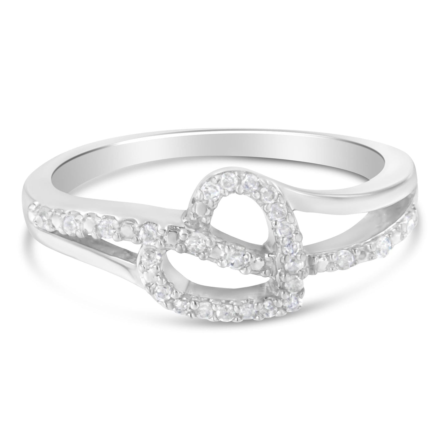 .925 Sterling Silver 1/8 Cttw Diamond Open Heart Leaf Curvy Bypass Accent Fashion or Promise Ring (I-J Color, I2-I3 Clarity)-0