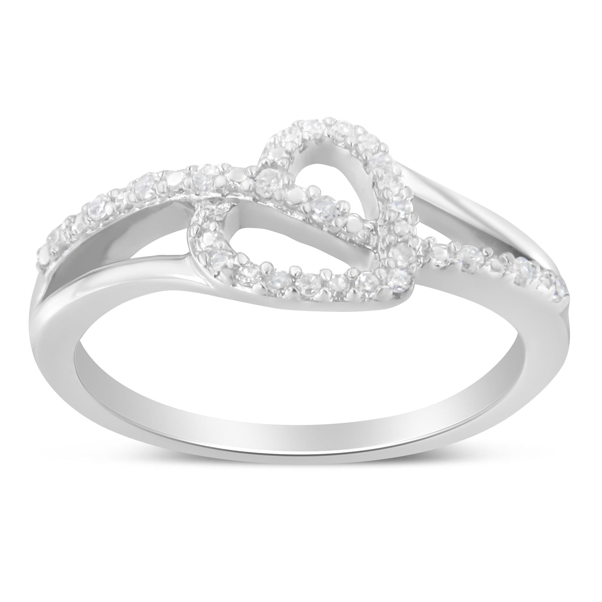 .925 Sterling Silver 1/8 Cttw Diamond Open Heart Leaf Curvy Bypass Accent Fashion or Promise Ring (I-J Color, I2-I3 Clarity)-1
