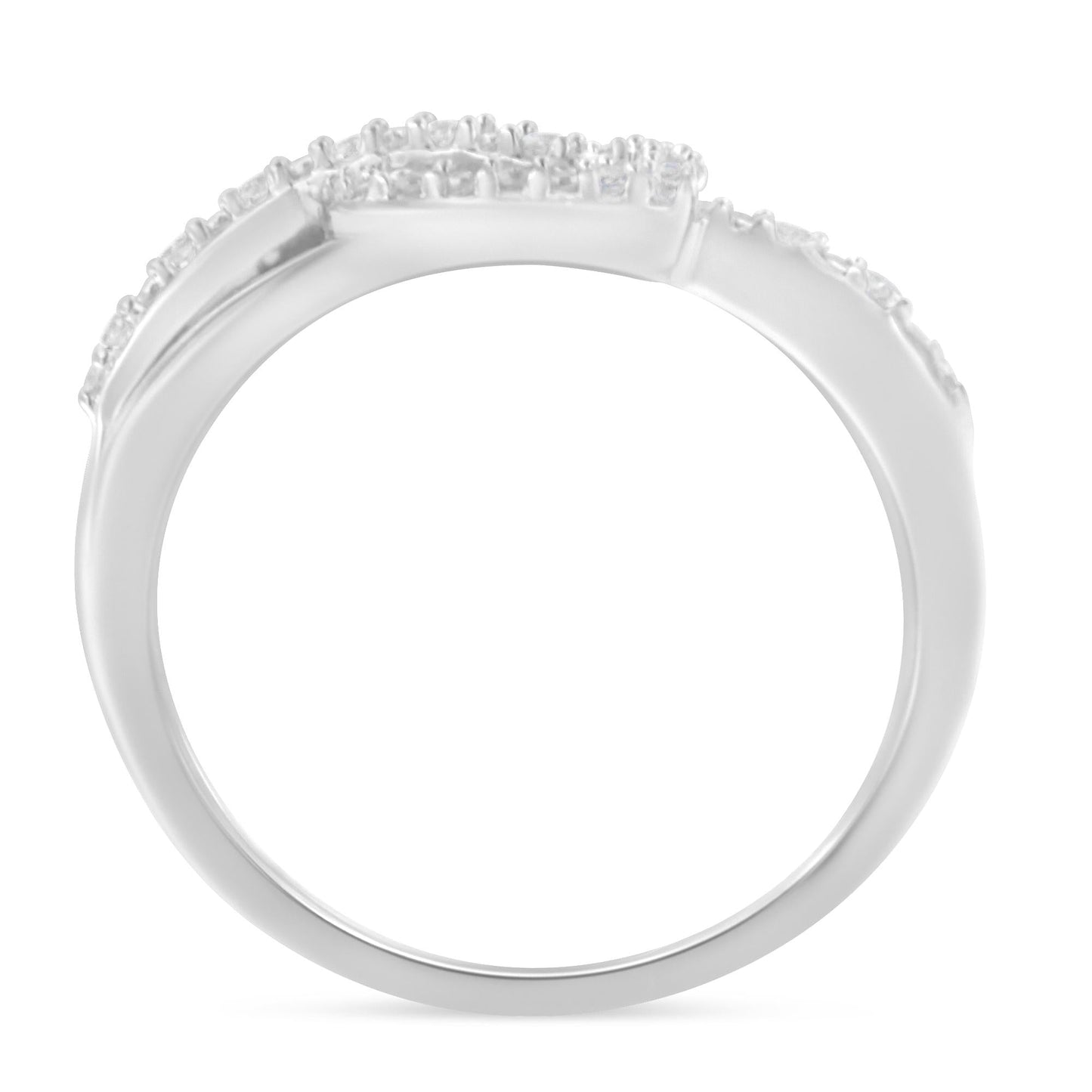 .925 Sterling Silver 1/8 Cttw Diamond Open Heart Leaf Curvy Bypass Accent Fashion or Promise Ring (I-J Color, I2-I3 Clarity)-3