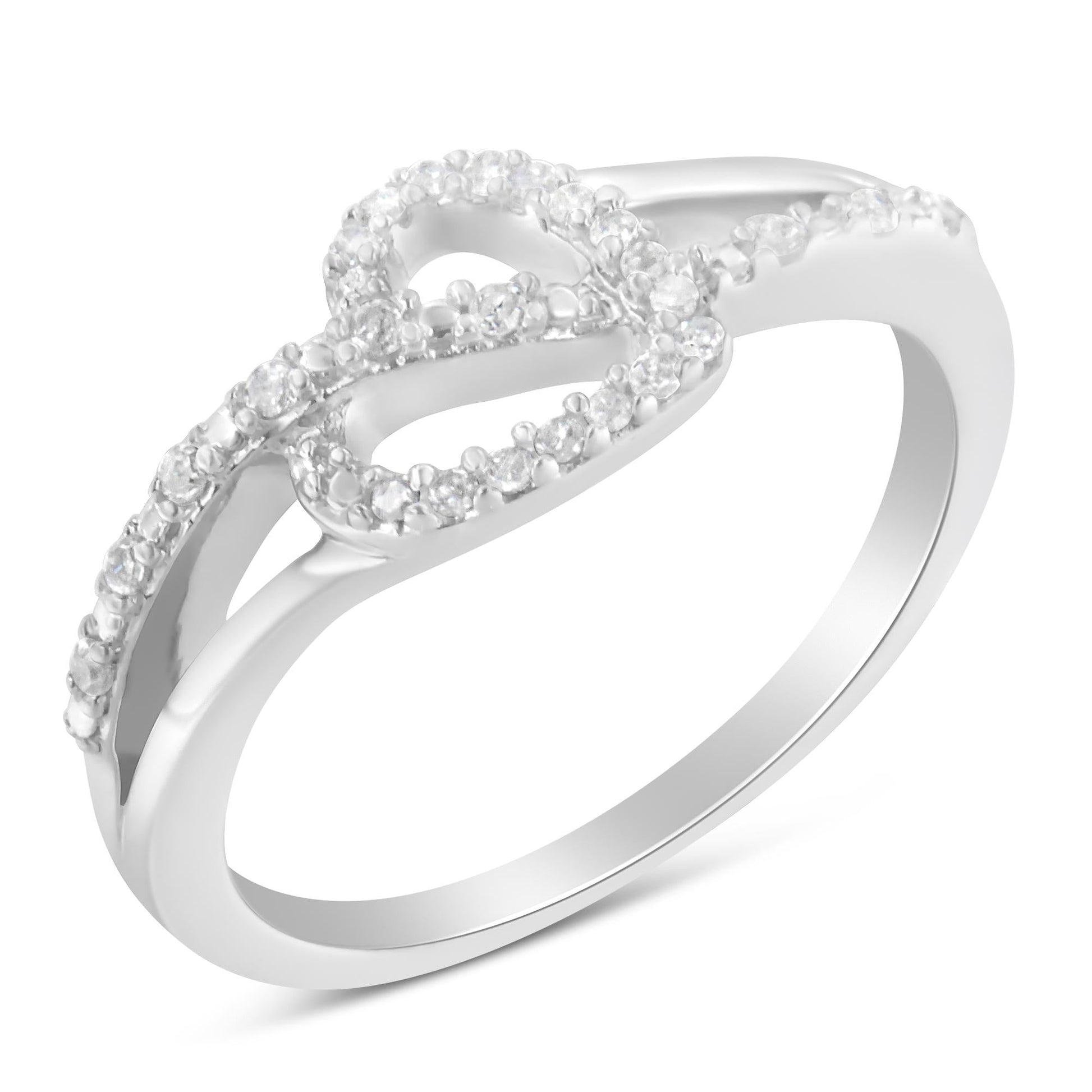 .925 Sterling Silver 1/8 Cttw Diamond Open Heart Leaf Curvy Bypass Accent Fashion or Promise Ring (I-J Color, I2-I3 Clarity)-4