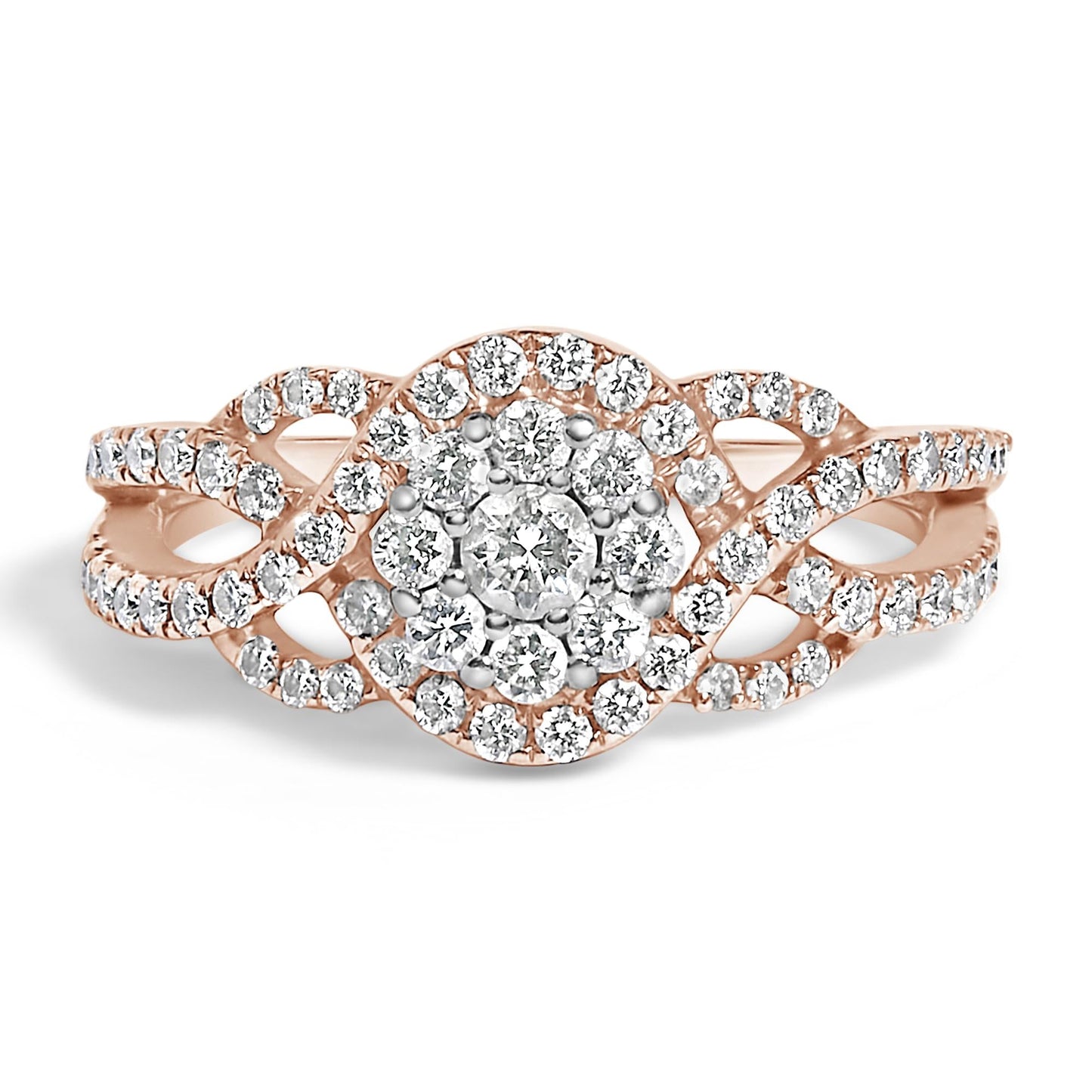 10K Rose Gold 3/4 Cttw Diamond Floral Cluster Head and Twisted Shank Cocktail  Ring (H-I Color, SI1-SI2 Clarity)--0