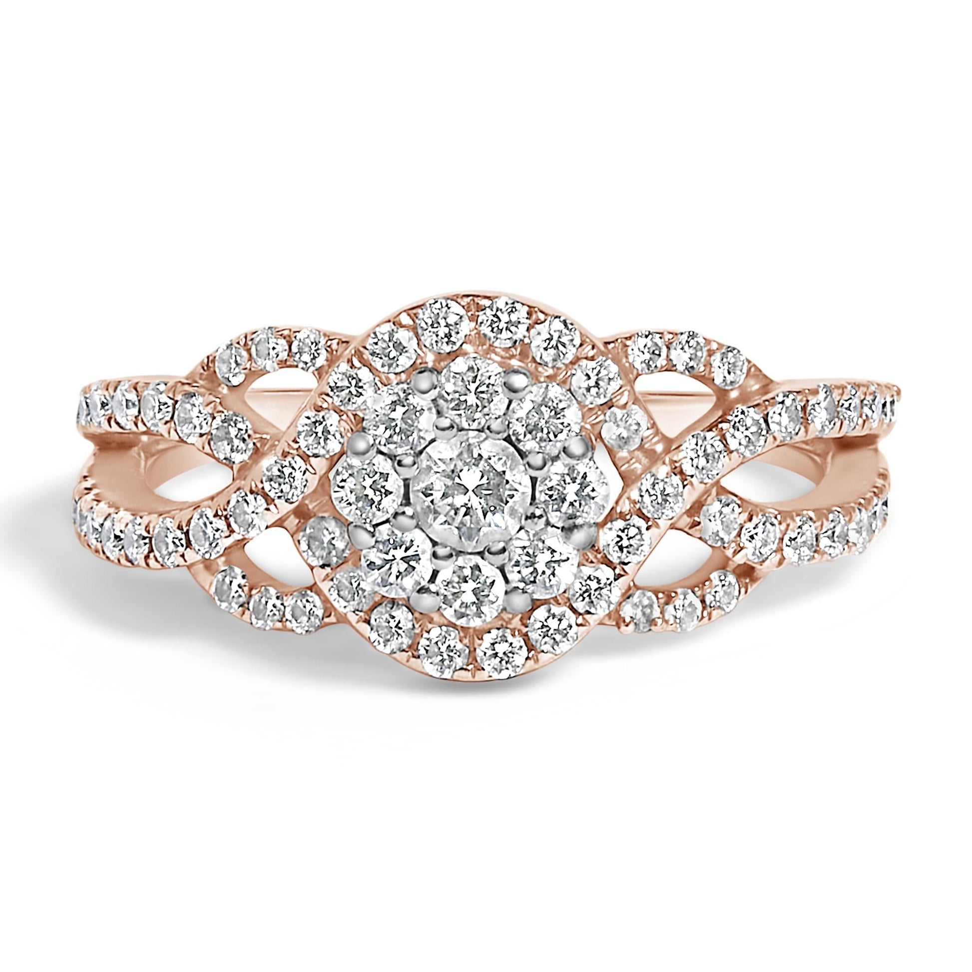 10K Rose Gold 3/4 Cttw Diamond Floral Cluster Head and Twisted Shank Cocktail  Ring (H-I Color, SI1-SI2 Clarity)--0
