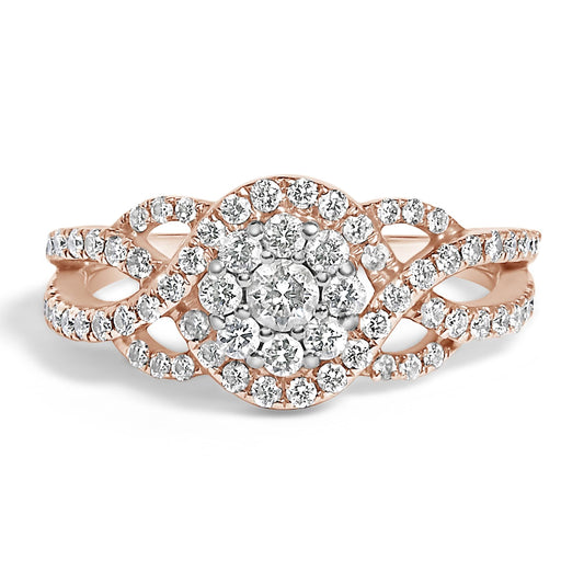 10K Rose Gold 3/4 Cttw Diamond Floral Cluster Head and Twisted Shank Cocktail  Ring (H-I Color, SI1-SI2 Clarity)--0