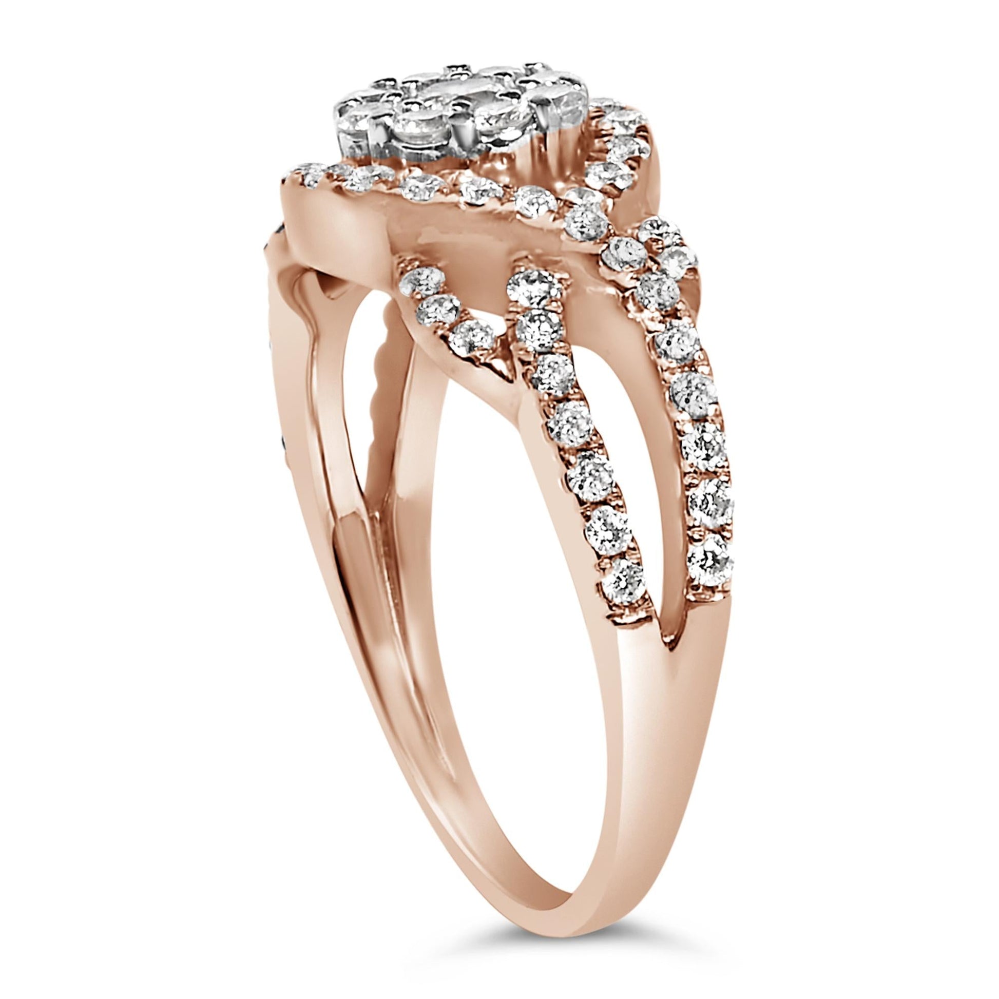 10K Rose Gold 3/4 Cttw Diamond Floral Cluster Head and Twisted Shank Cocktail  Ring (H-I Color, SI1-SI2 Clarity)--4