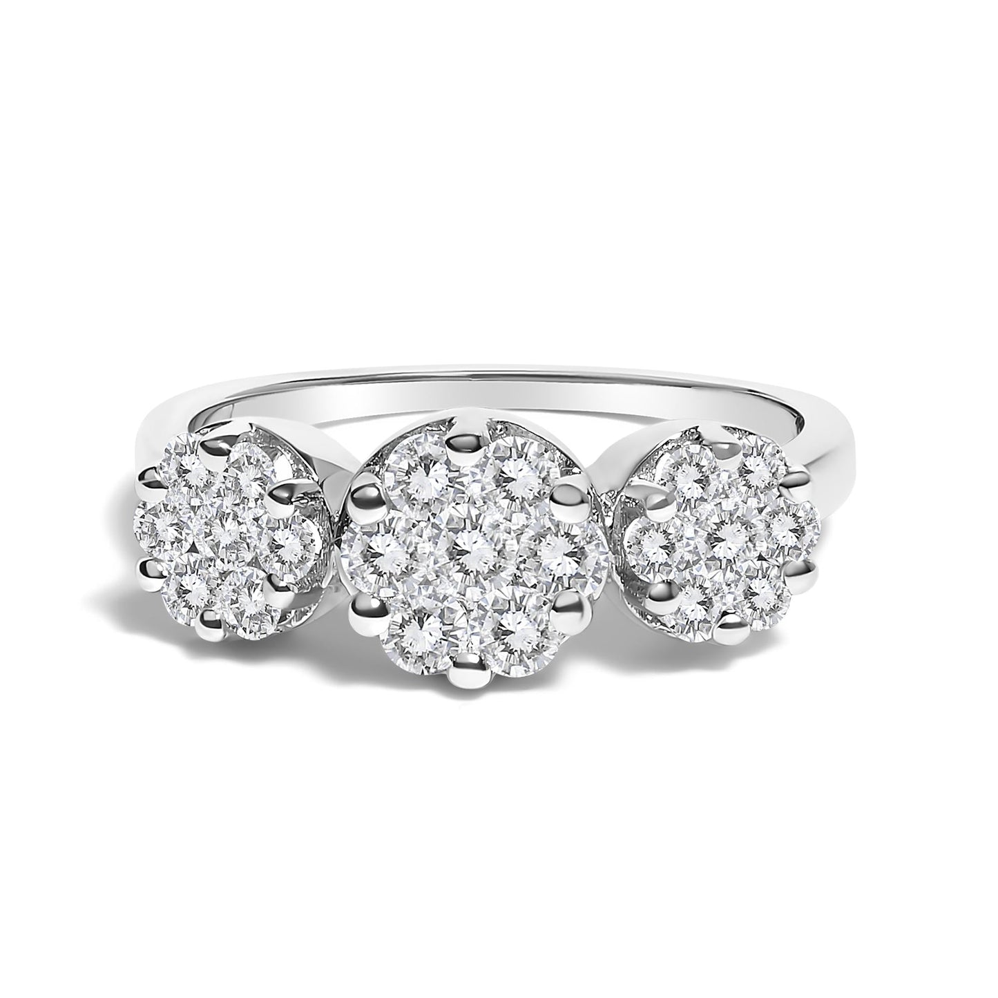 14K White Gold 1-1/4 Cttw Brilliant Cut Diamond Three Round Floral Clusters Engagement or Fashion Ring (H-I Color, SI2-I1 Clarity)-0