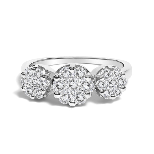 14K White Gold 1-1/4 Cttw Brilliant Cut Diamond Three Round Floral Clusters Engagement or Fashion Ring (H-I Color, SI2-I1 Clarity)-0