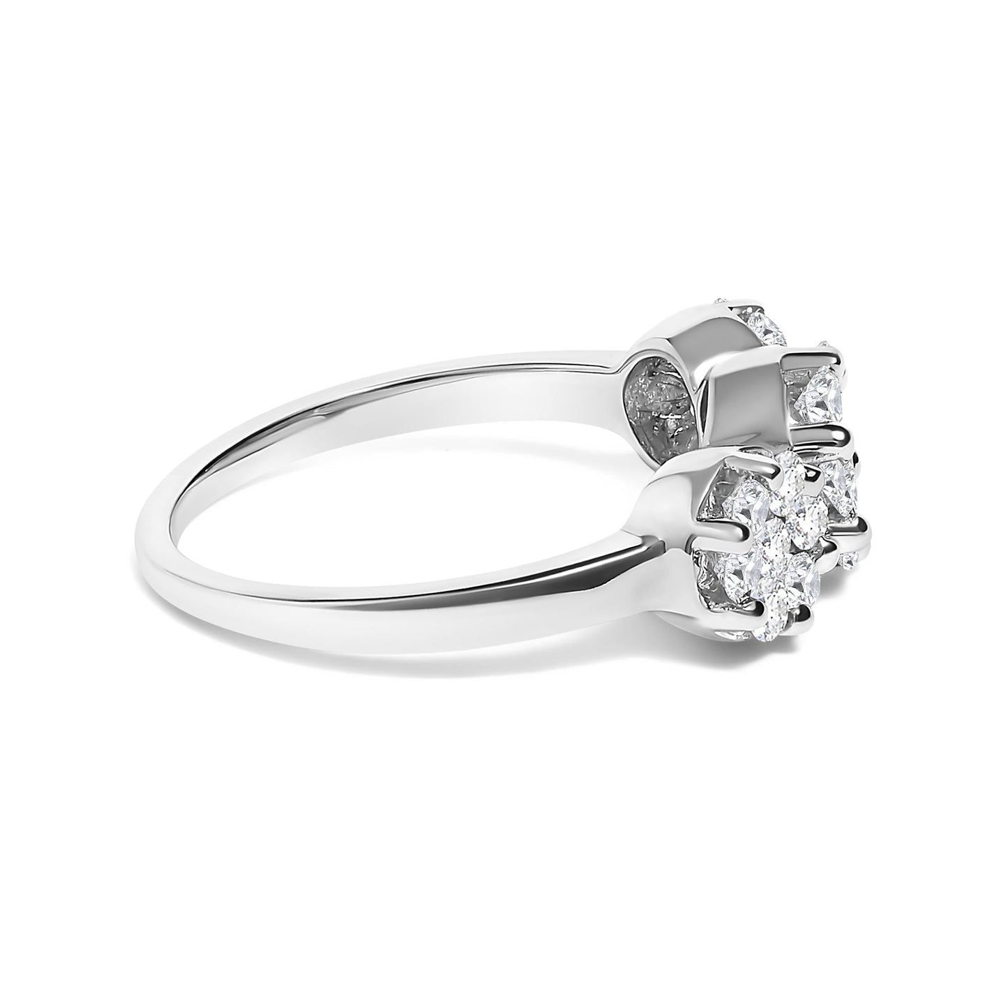 14K White Gold 1-1/4 Cttw Brilliant Cut Diamond Three Round Floral Clusters Engagement or Fashion Ring (H-I Color, SI2-I1 Clarity)-1