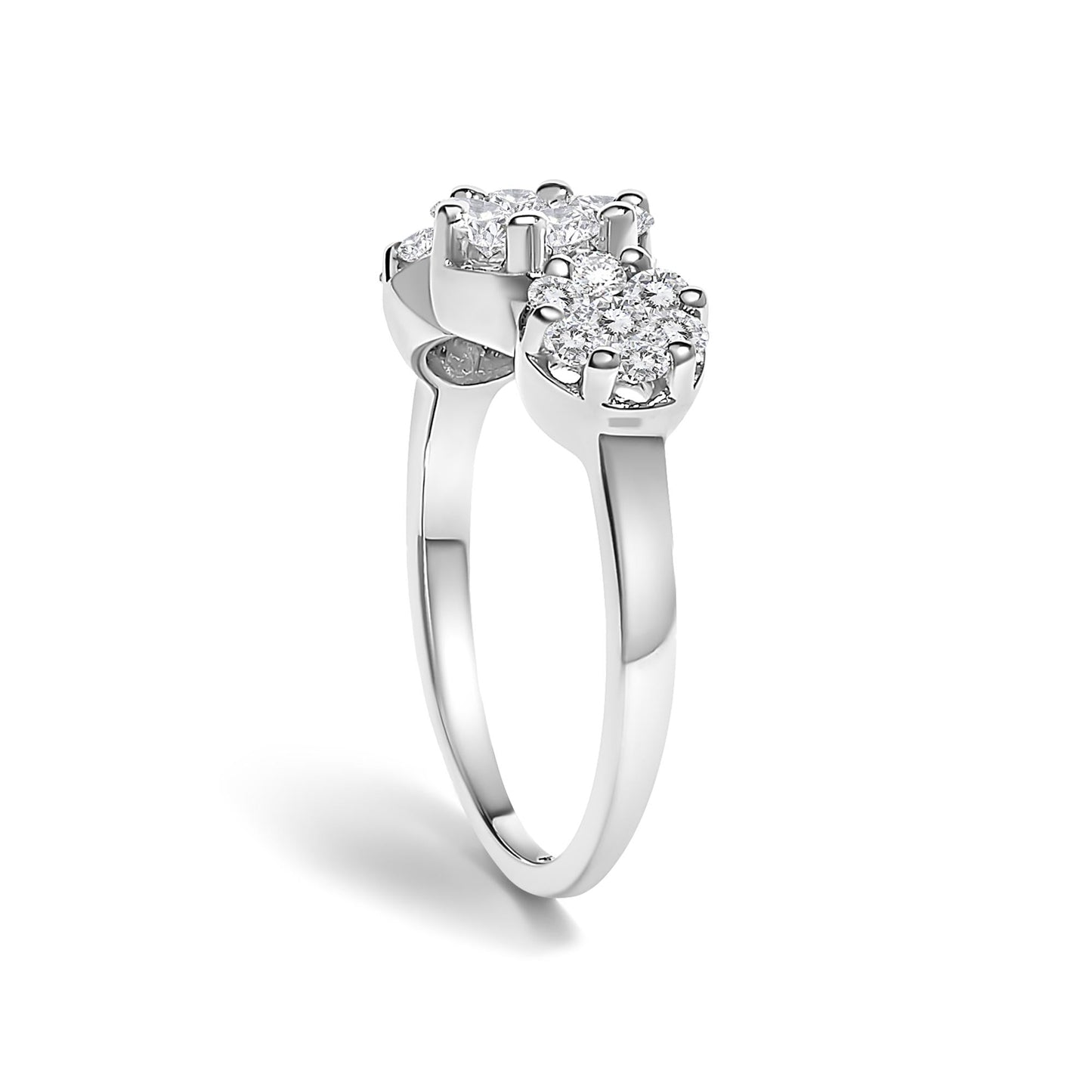 14K White Gold 1-1/4 Cttw Brilliant Cut Diamond Three Round Floral Clusters Engagement or Fashion Ring (H-I Color, SI2-I1 Clarity)-4