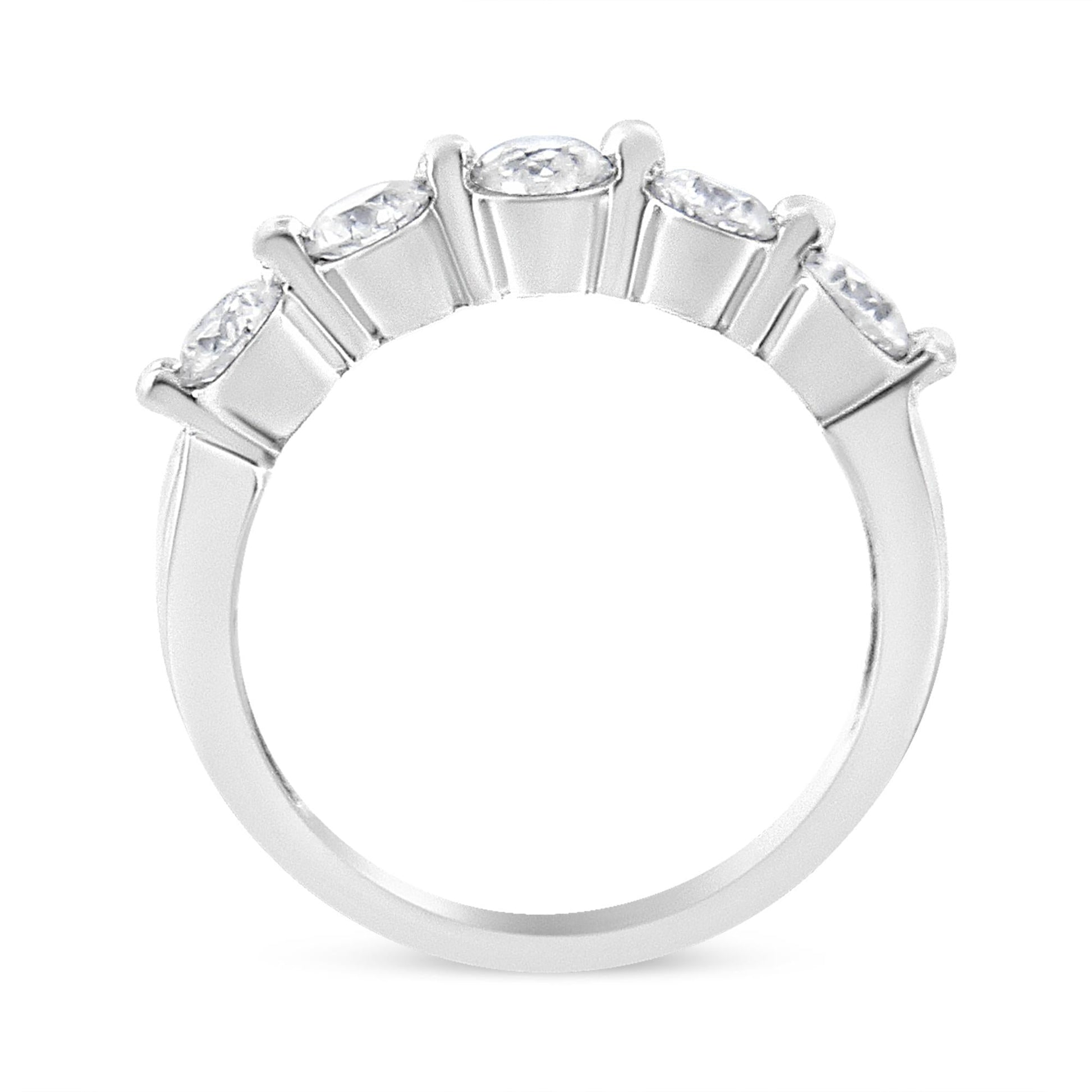 14K White Gold 1.00 Cttw Brilliant Round Cut Diamond 5-Stone Band Ring (H-I Color, SI2-I1 Clarity)-3