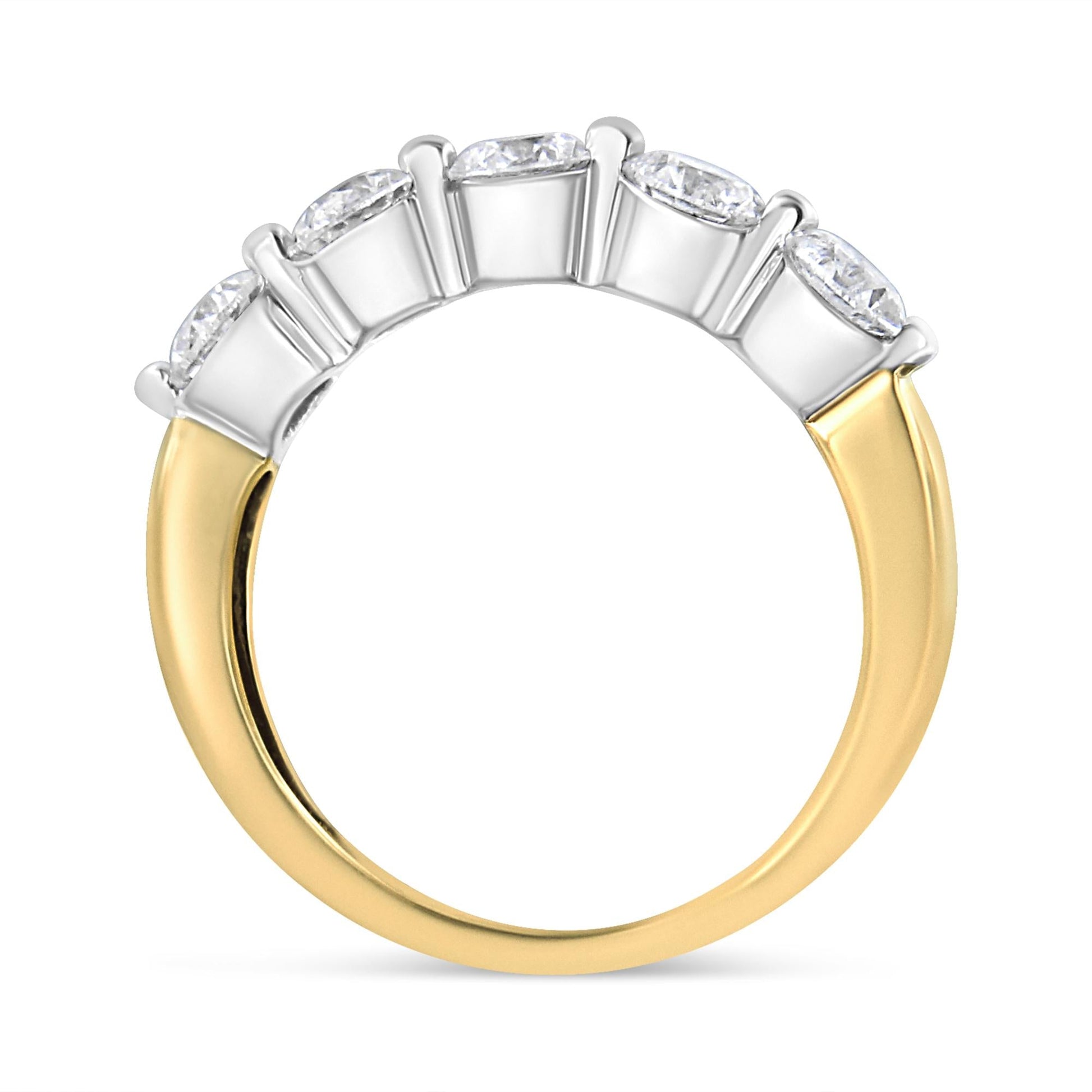 14K White and Yellow Gold 1 1/2 Cttw 2 Prong Cup Set Round-Cut Diamond 5 Stone Ring Band (H-I Color, SI2-I1 Clarity)-3