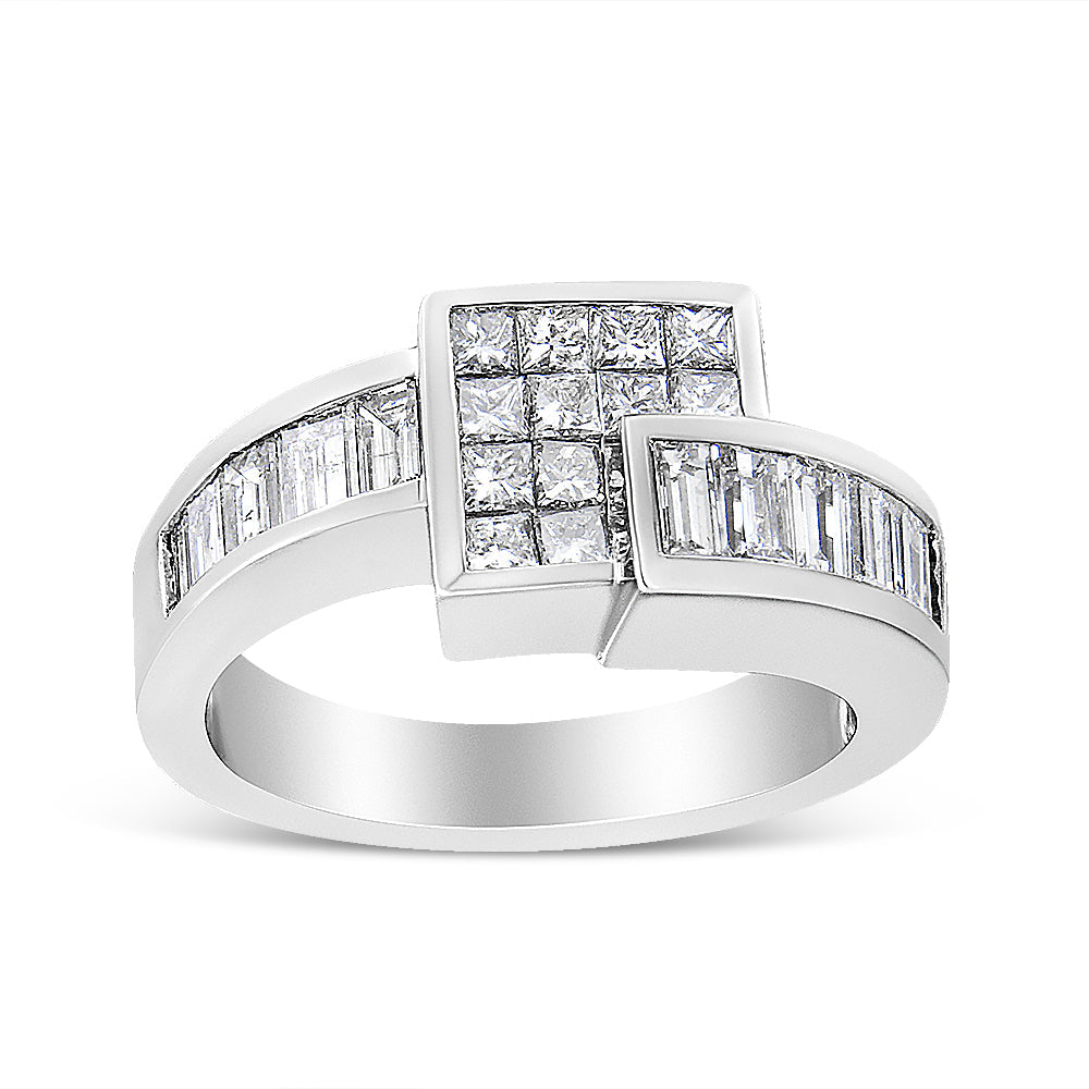 14K Gold 1 1/2 Cttw Channel-Set Princess and Baguette-Cut Diamond Bypass Ring Band (G-H Color, SI2-I1 Clarity)-1