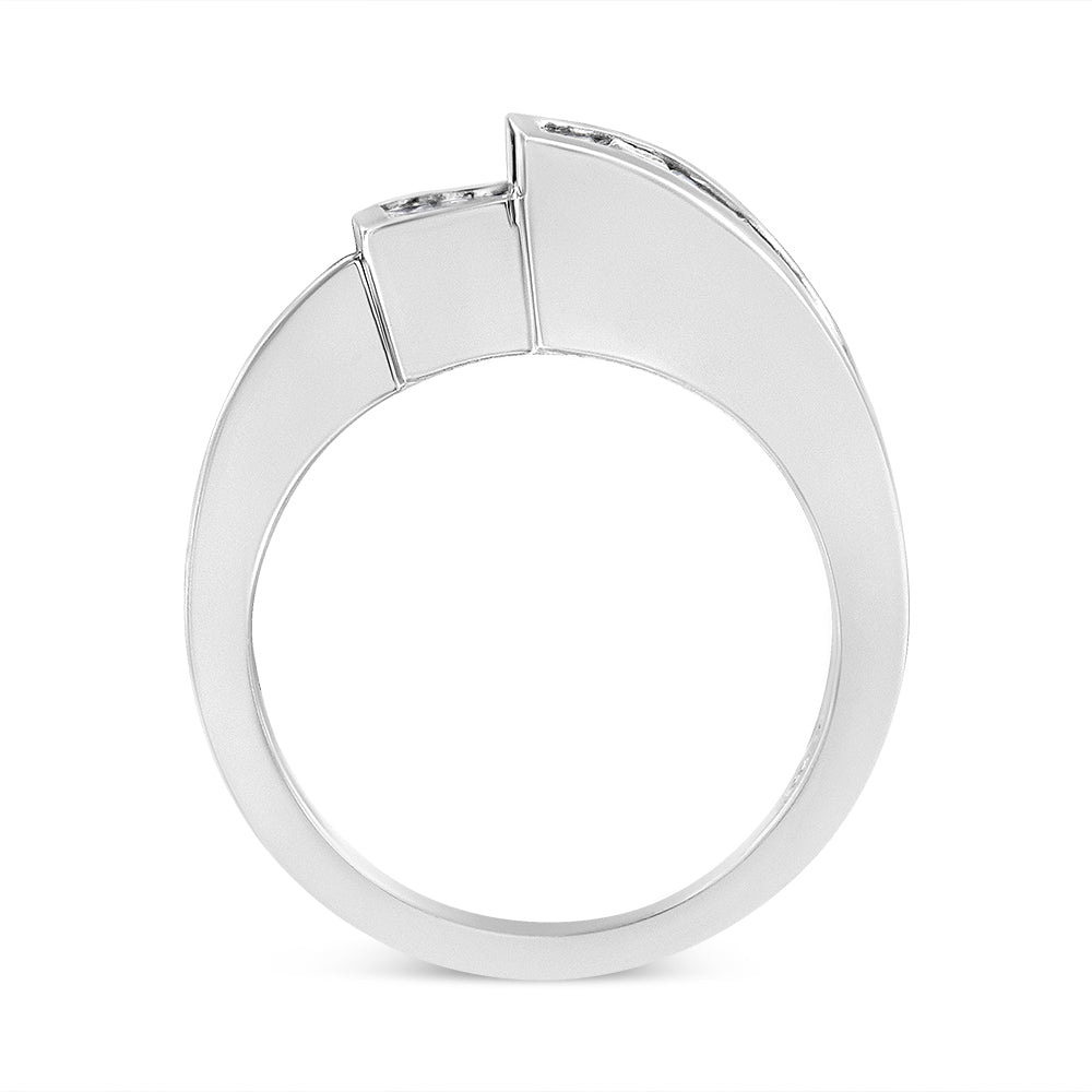 14K Gold 1 1/2 Cttw Channel-Set Princess and Baguette-Cut Diamond Bypass Ring Band (G-H Color, SI2-I1 Clarity)-4