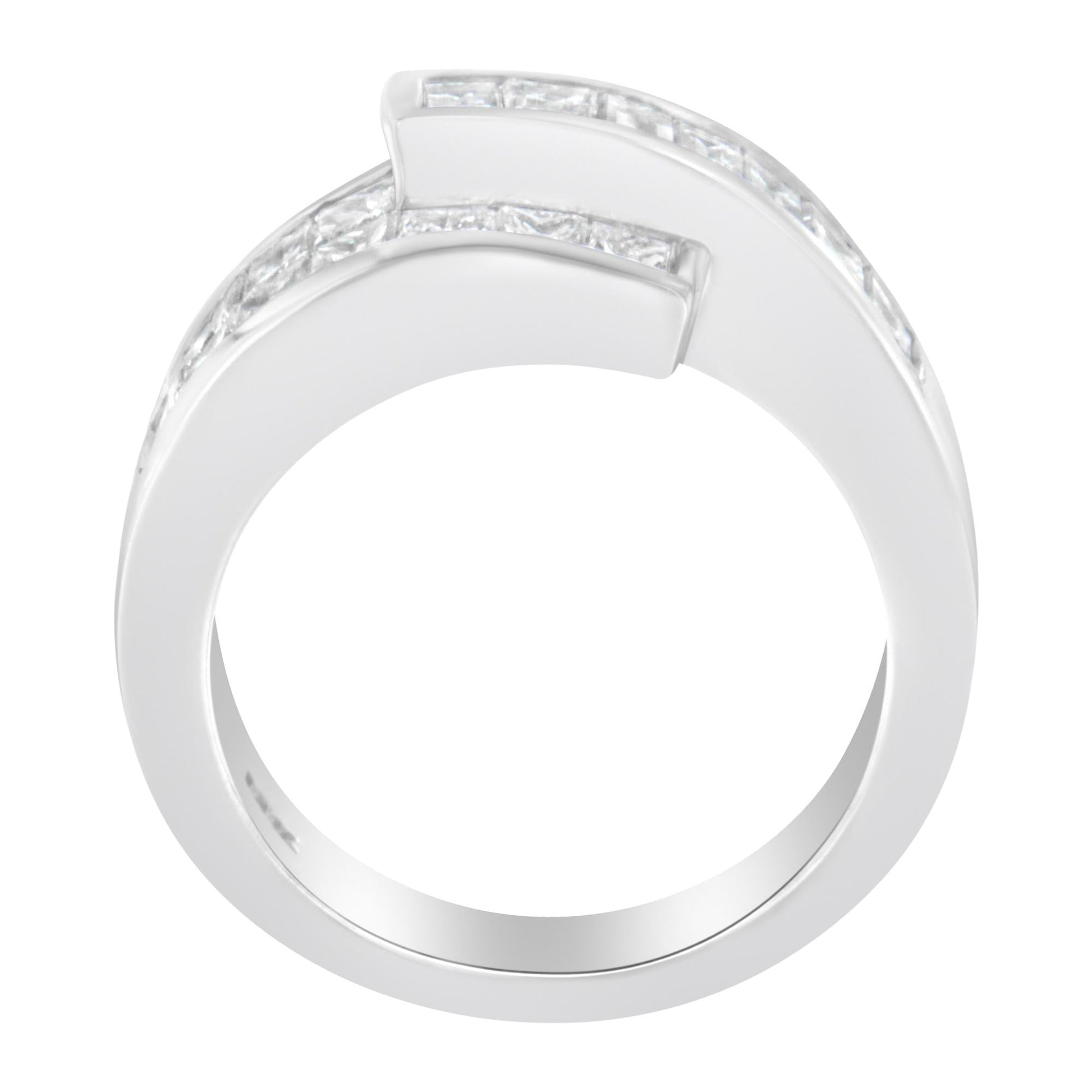 14K White Gold 2.0 Cttw Channel-Set Princess and Baguette-Cut Diamond Bypass Ring Band (G-H Color, SI1-SI2 Clarity)-3