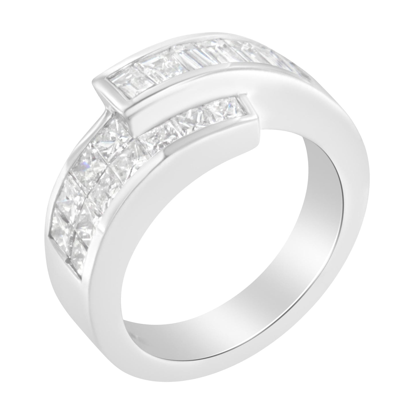 14K White Gold 2.0 Cttw Channel-Set Princess and Baguette-Cut Diamond Bypass Ring Band (G-H Color, SI1-SI2 Clarity)-4