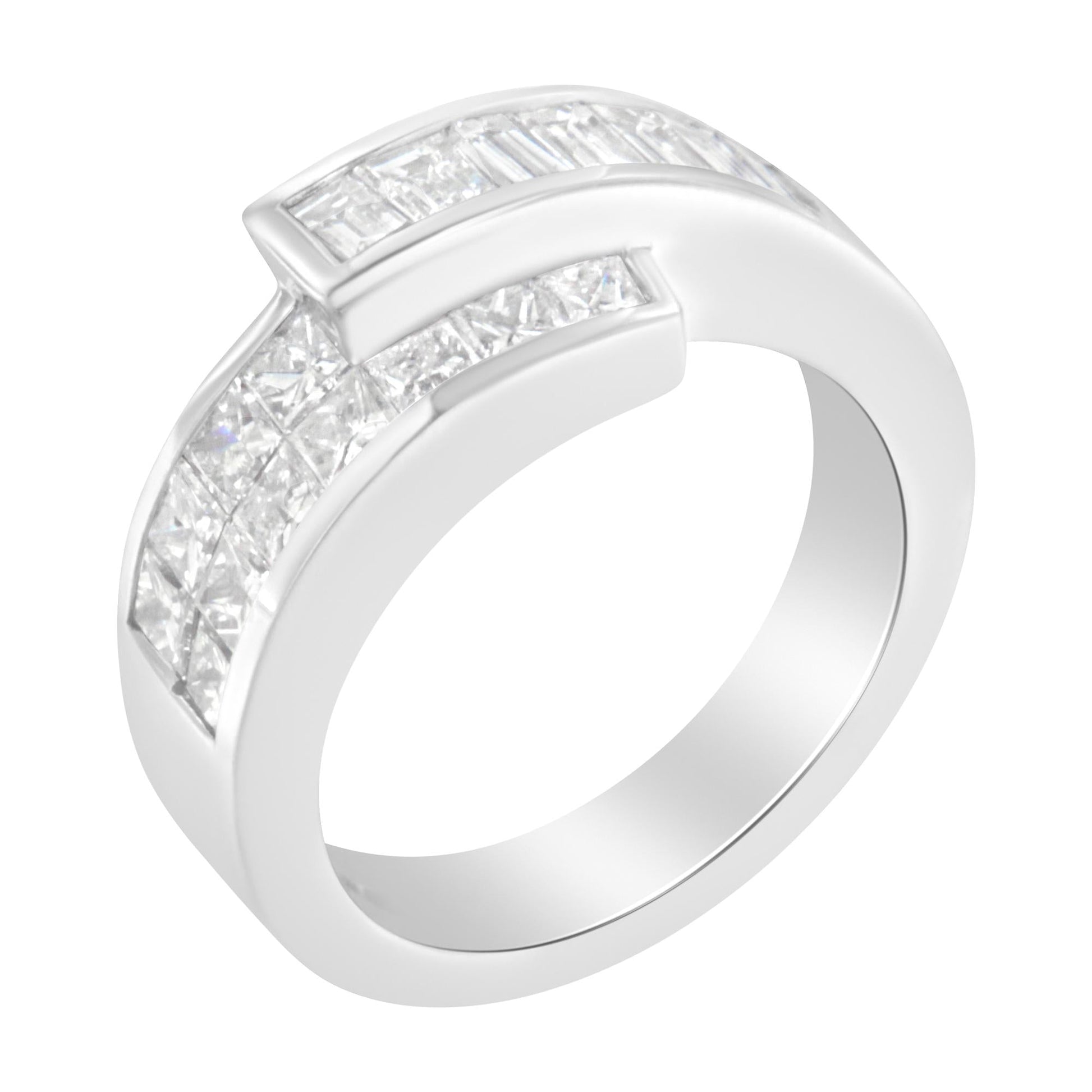 14K White Gold 2.0 Cttw Channel-Set Princess and Baguette-Cut Diamond Bypass Ring Band (G-H Color, SI1-SI2 Clarity)-4